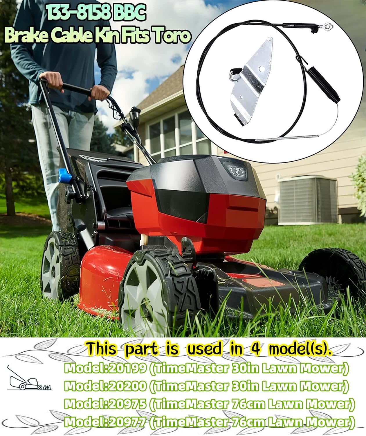 Fascinatte 133-8158 Blade Brake Cable Kit for Toro 30'' Timemaster 20199 20200 20975 20977 Replace 120-6243 image number 1