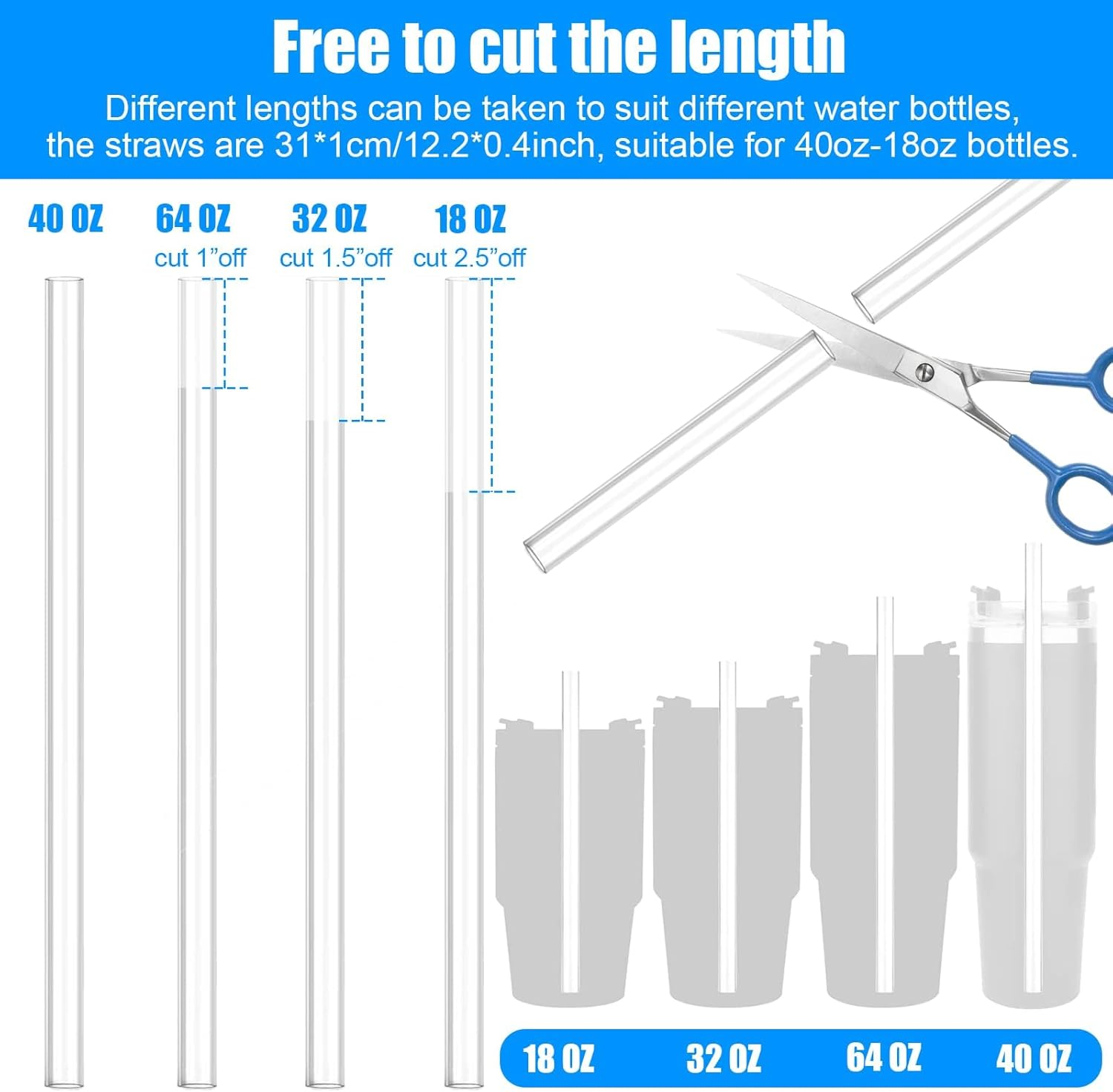 Replacement Straws, 8 Pcs Replacement Straw 1 Pcs Straw Cleaning Brushes for Hydro Flask Wide Mouth Bottle (14, 20, 30, 40Oz) image number 3