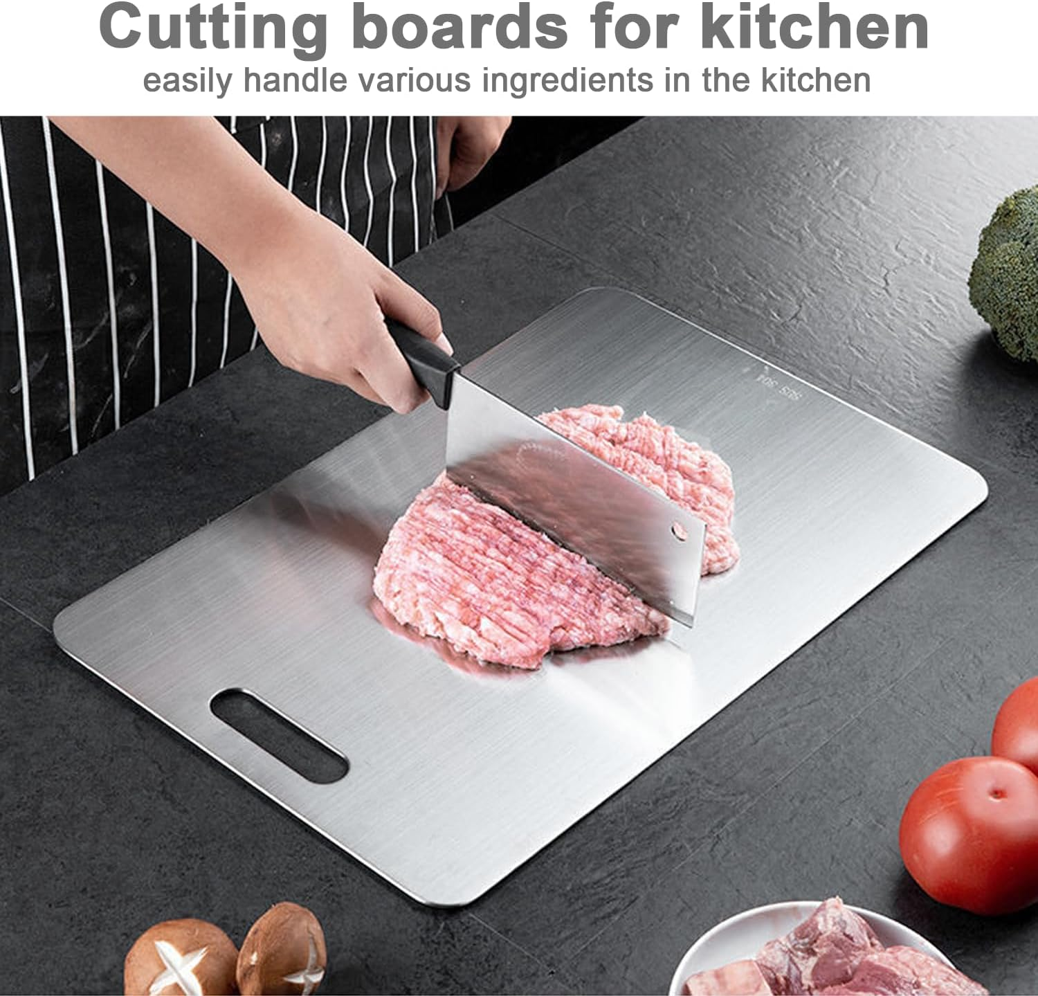 3 Pack Stainless Steel Board - 100% Pure SUS304 Double Sided Chopping Boards for Kitchen, Dishwasher Safe, Ideal for Meat, Vegetables, Fruits, Home & Outdoor Use image number 2