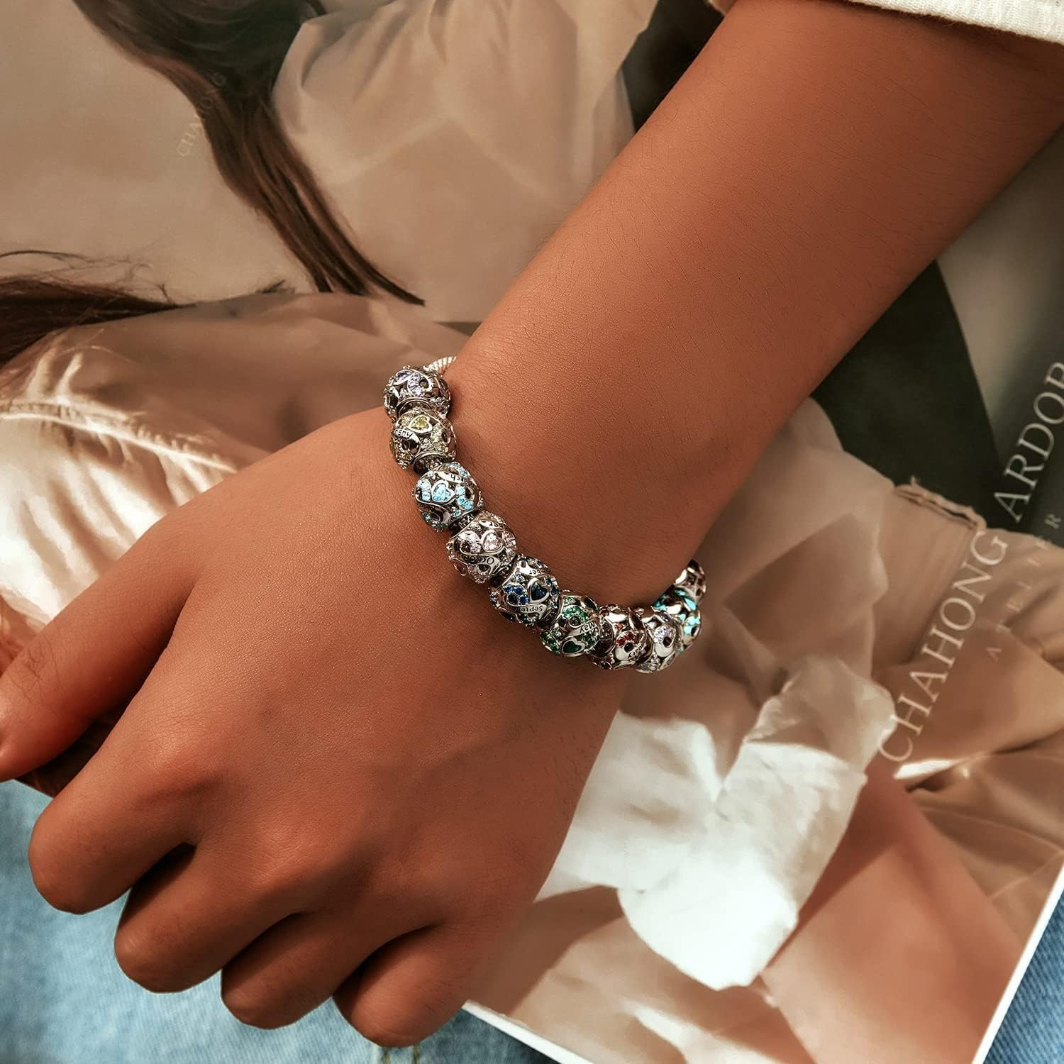 Birthstone Charms Fit for Pandora Bracelet,925 Sterling Silver Love Heart Bead Charms Bead,Birthday Gifts for Women image number 5