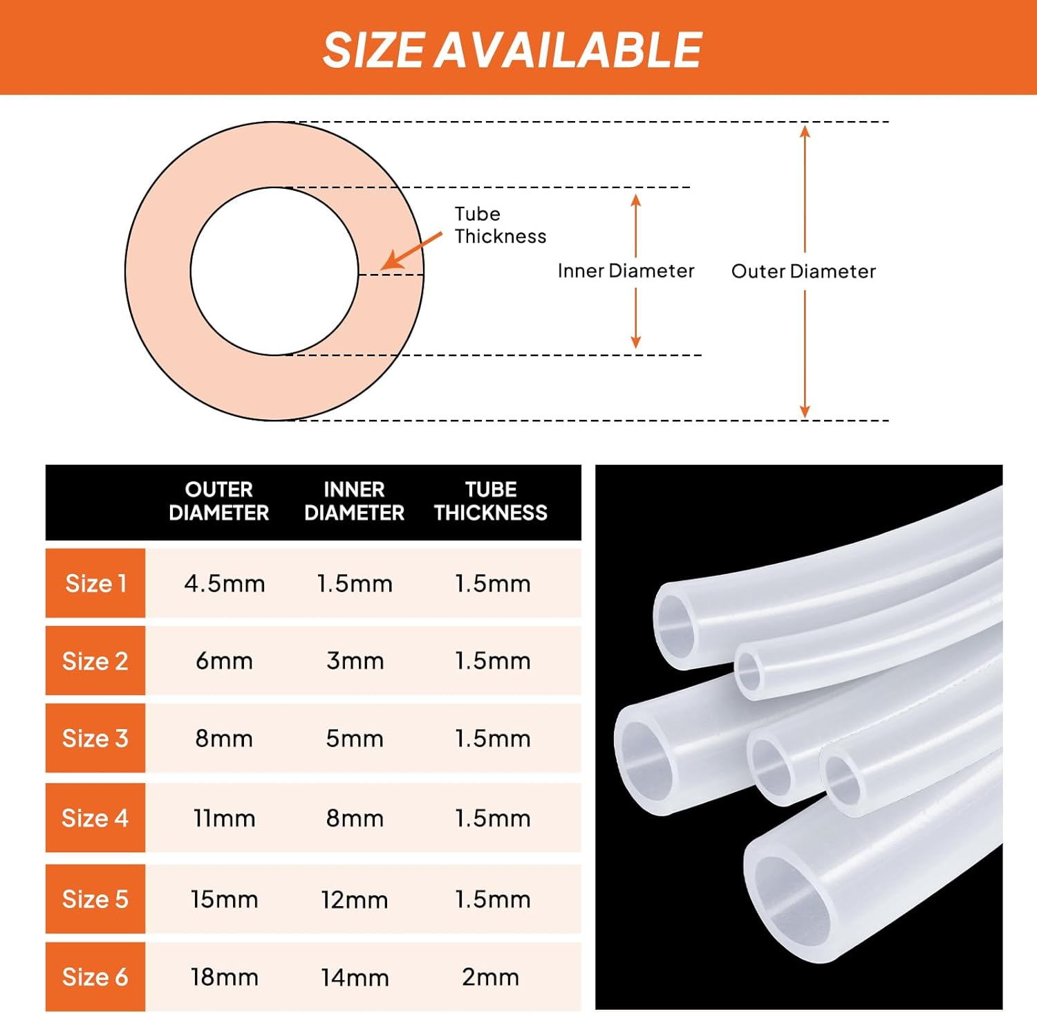 Auspirit Silicone Tubing Food Grade Silicone Tube Hose High Temp for Household Industry Home Brewing Winemaking (8Mmid*11Mmod, 2Meter) image number 4