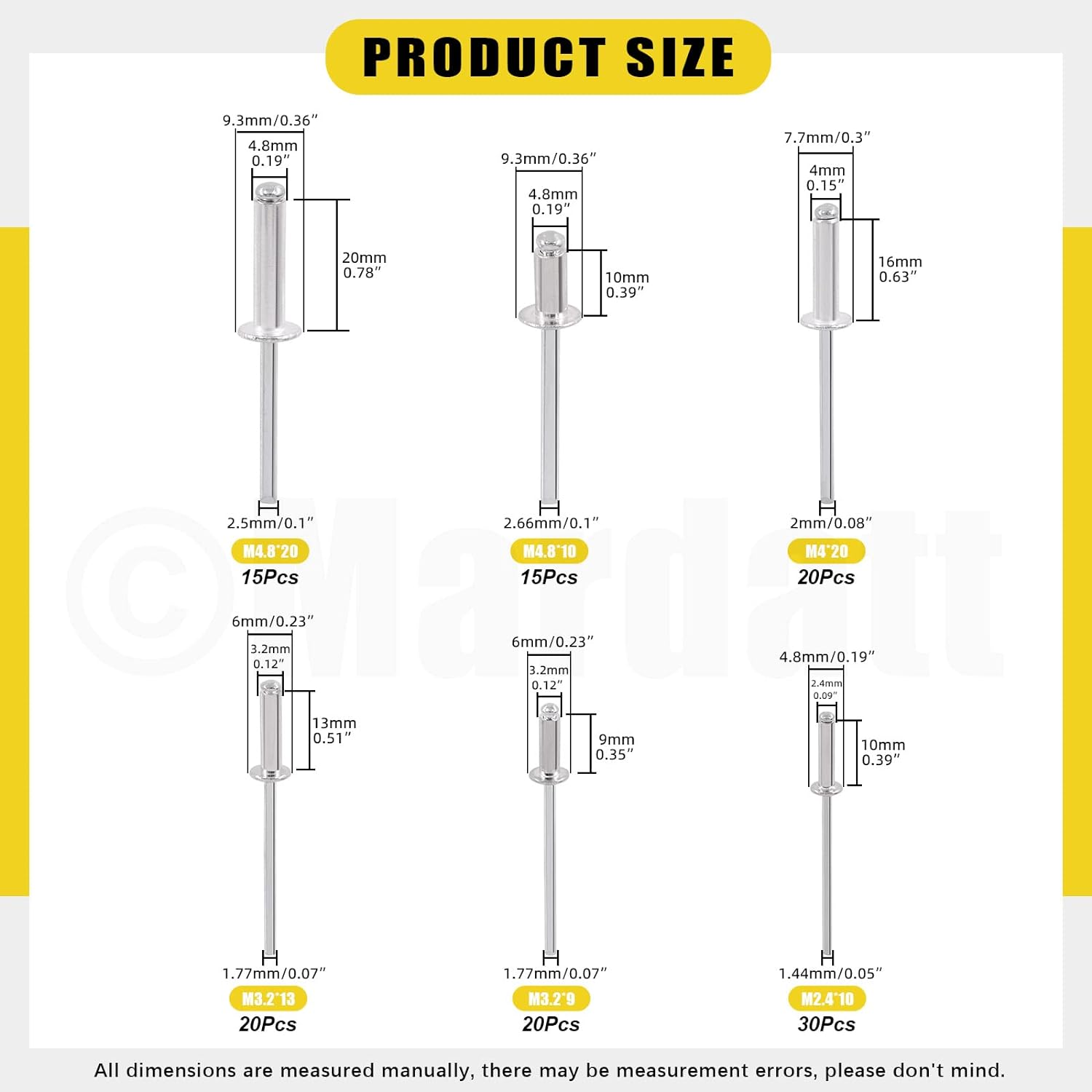 121Pcs 8 Inch Rivet Gun with 120Pcs Blind Rivets, M2.4 M3.2 M4 M4.8 Aluminum Manual Pop Rivets Tool Heavy Duty Riveter Tool for Automotive Metal Sheets Repair image number 2