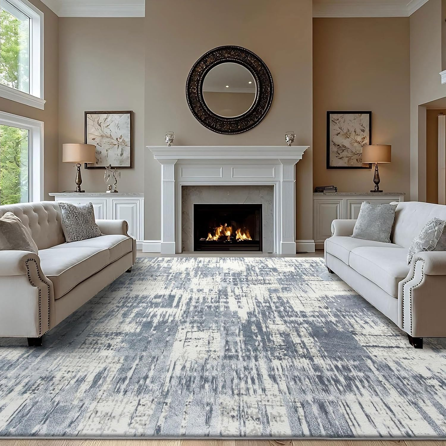 Tinyboy-Hbq Living Room Rugs Bedroom Area Rugs Modern Area Rugs Non Slip Abstract Rug Washable Rugs Soft Short Pile Rugs for Bedroom Floor Mats Carpet (Abstract Light Blue/Multi, 200 X 300Cm)