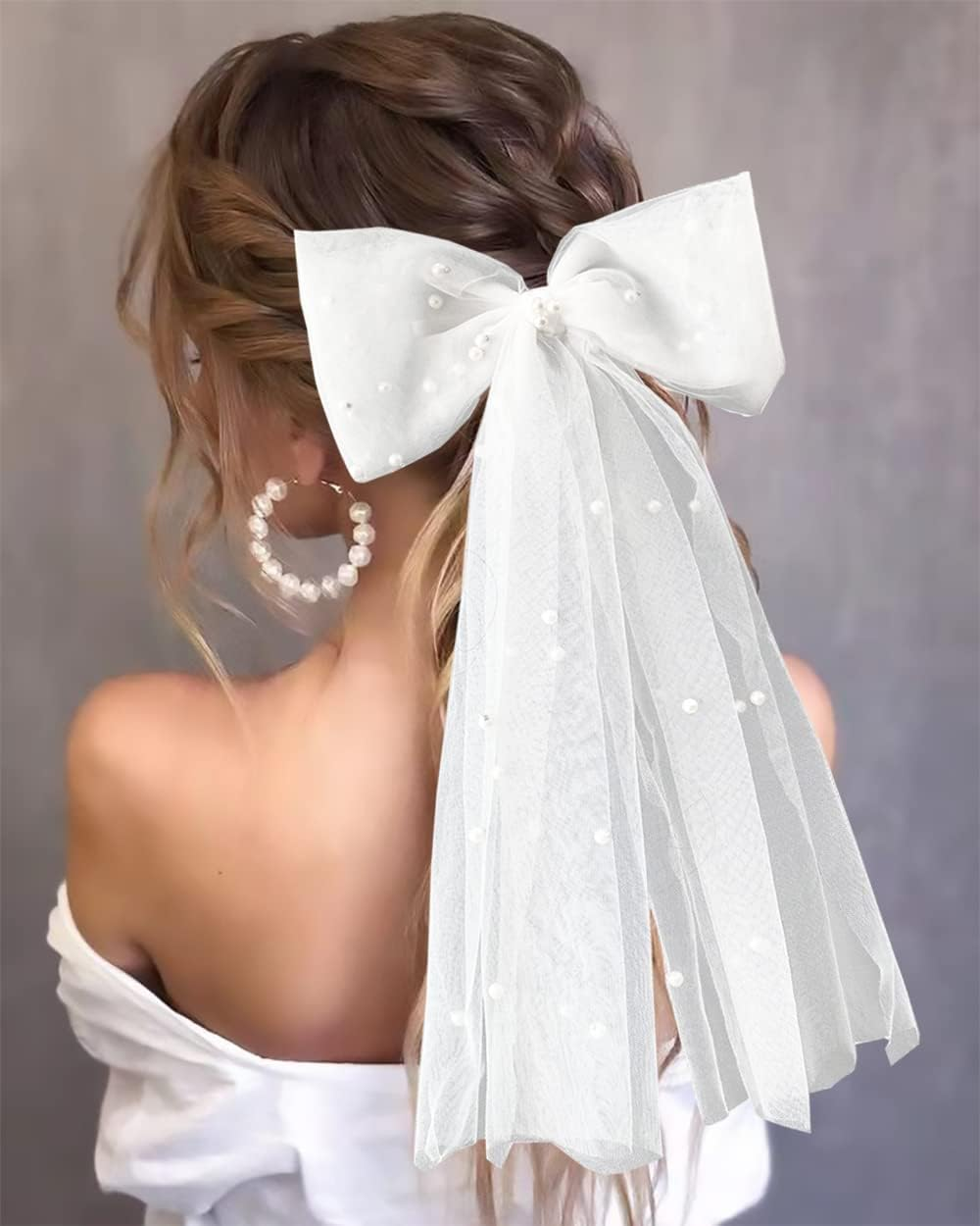 Bachelorette Decorations Bridal Hair Clip Bridesmaid Favors Bride to Be Bridal Shower Gift Bride Hair Pieces Headband Pearl White Bow Veil image number 5