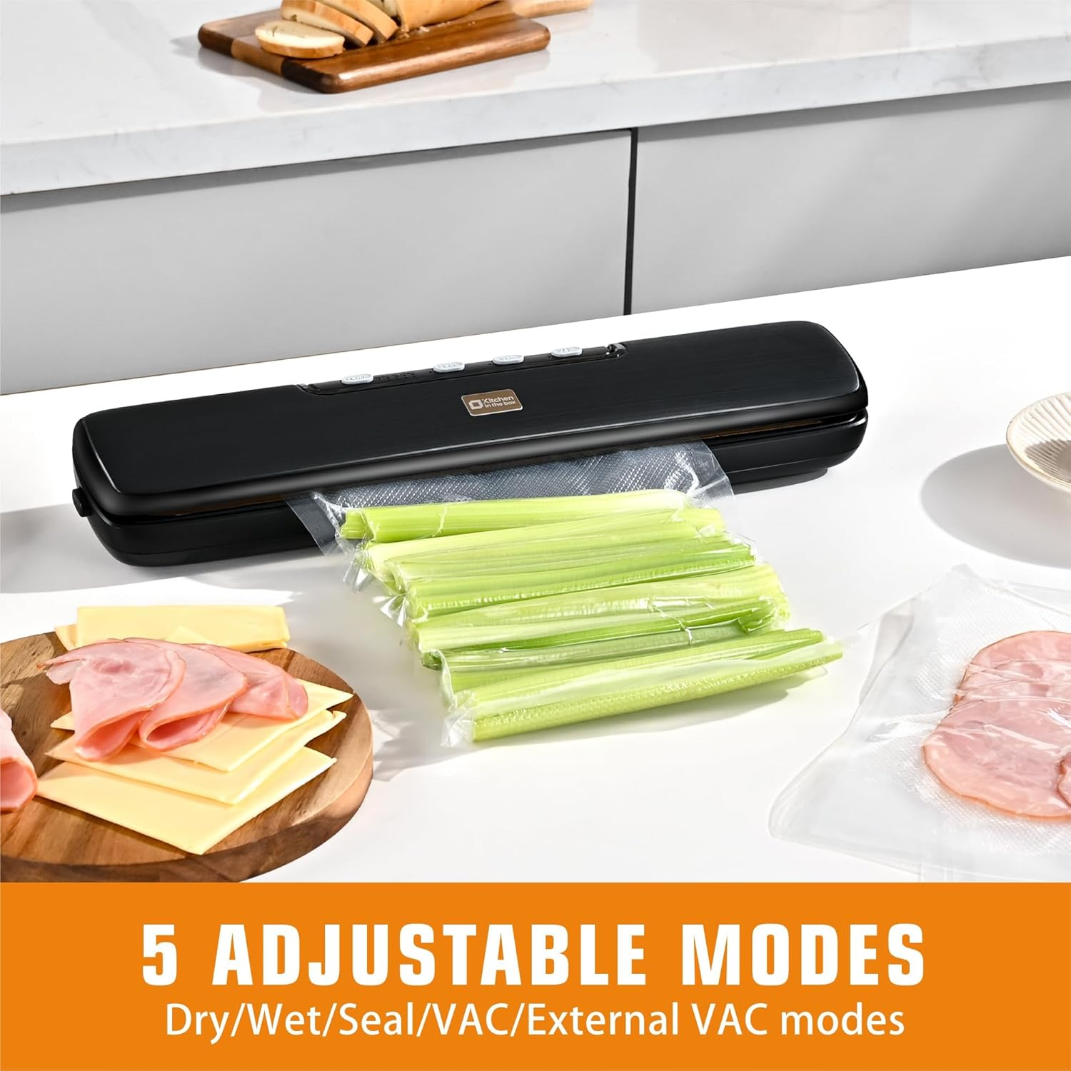 Kitchen in the Box Vacuum Sealer Automatic Sealing Machine for Food Preservation, Food Sealer 32Cm Wide Strip, Dry Moist Modes, 5 Temp Levels, External Vacuum, with 15 Bpa-Free Bags, Compact Design image number 6
