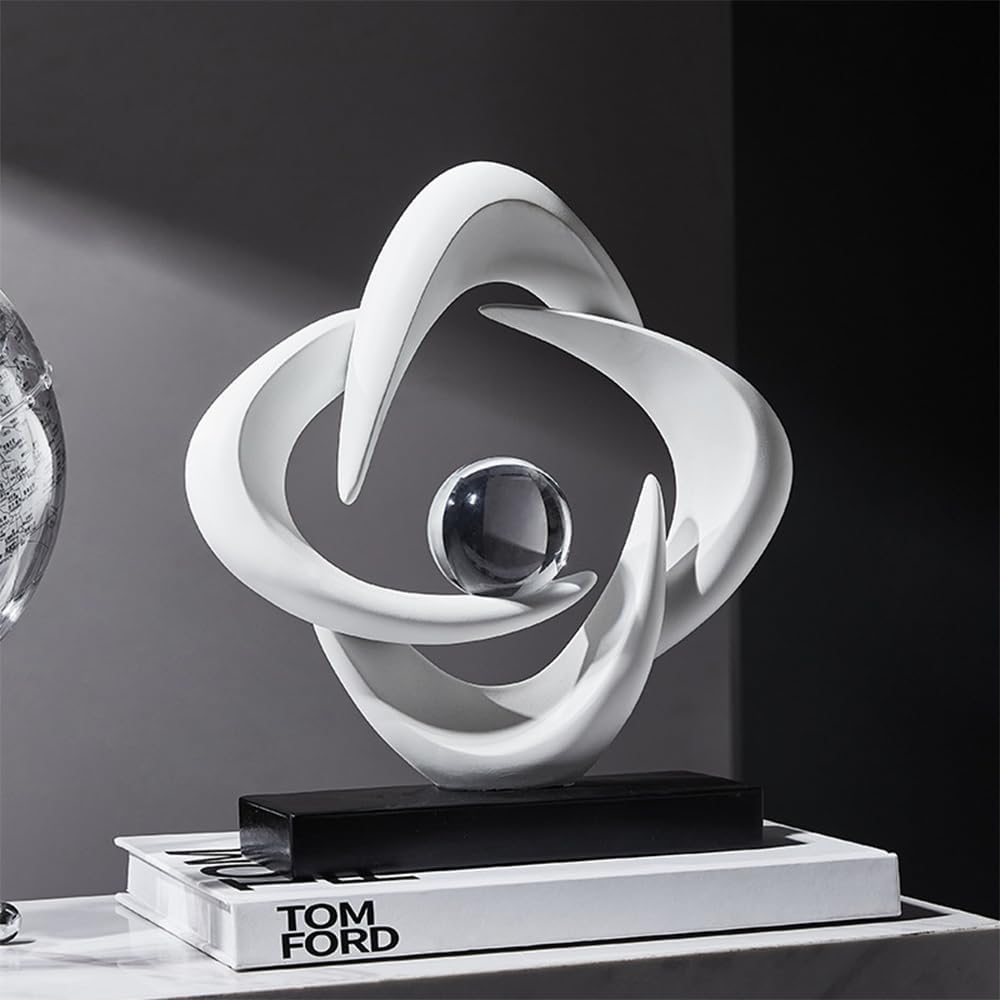 Modern Resin Abstract Sculpture,Tabletop Home Decor,Decorative Figurine for Tabletop Bookshelf Living Room,Office Decor (White) image number 4