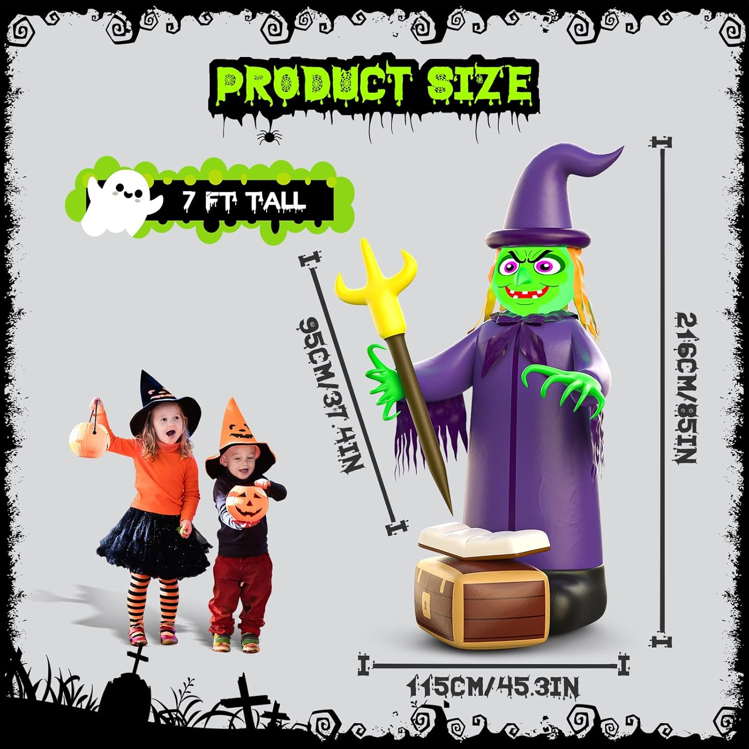 Skirfy 7FT Halloween Inflatables Outdoor Decoration Witch Bubbling Potion and Built-In Lights image number 4