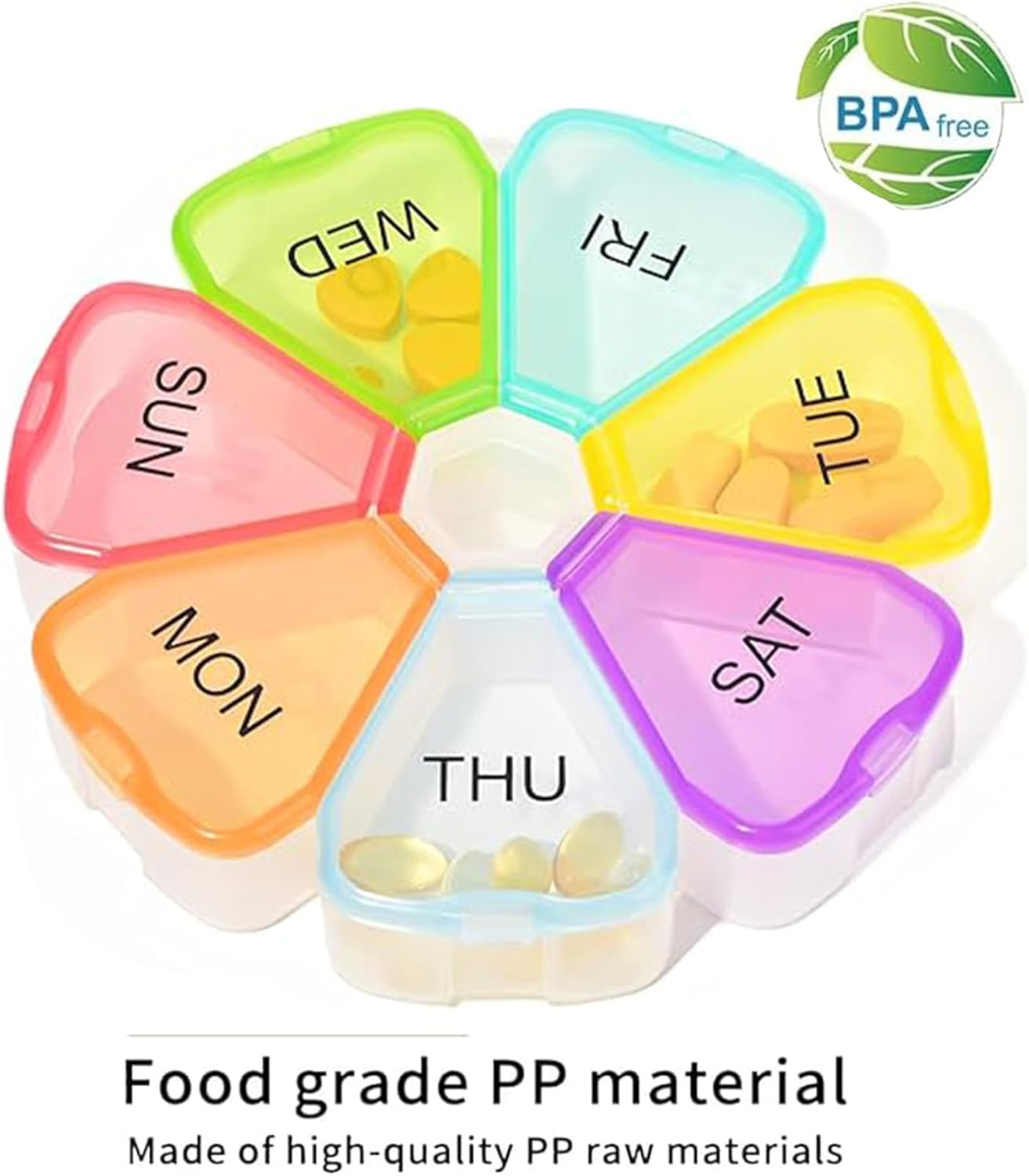 2 Pack 7 Day Portable Pill Box with Large Compartment, Weekly Pill Box Organizer Easy to Open, Travel 7 Day Pill Box Case, Pillbox Dispenser Reminder Containers for Vitamins Fish Oil Medication (White) image number 2