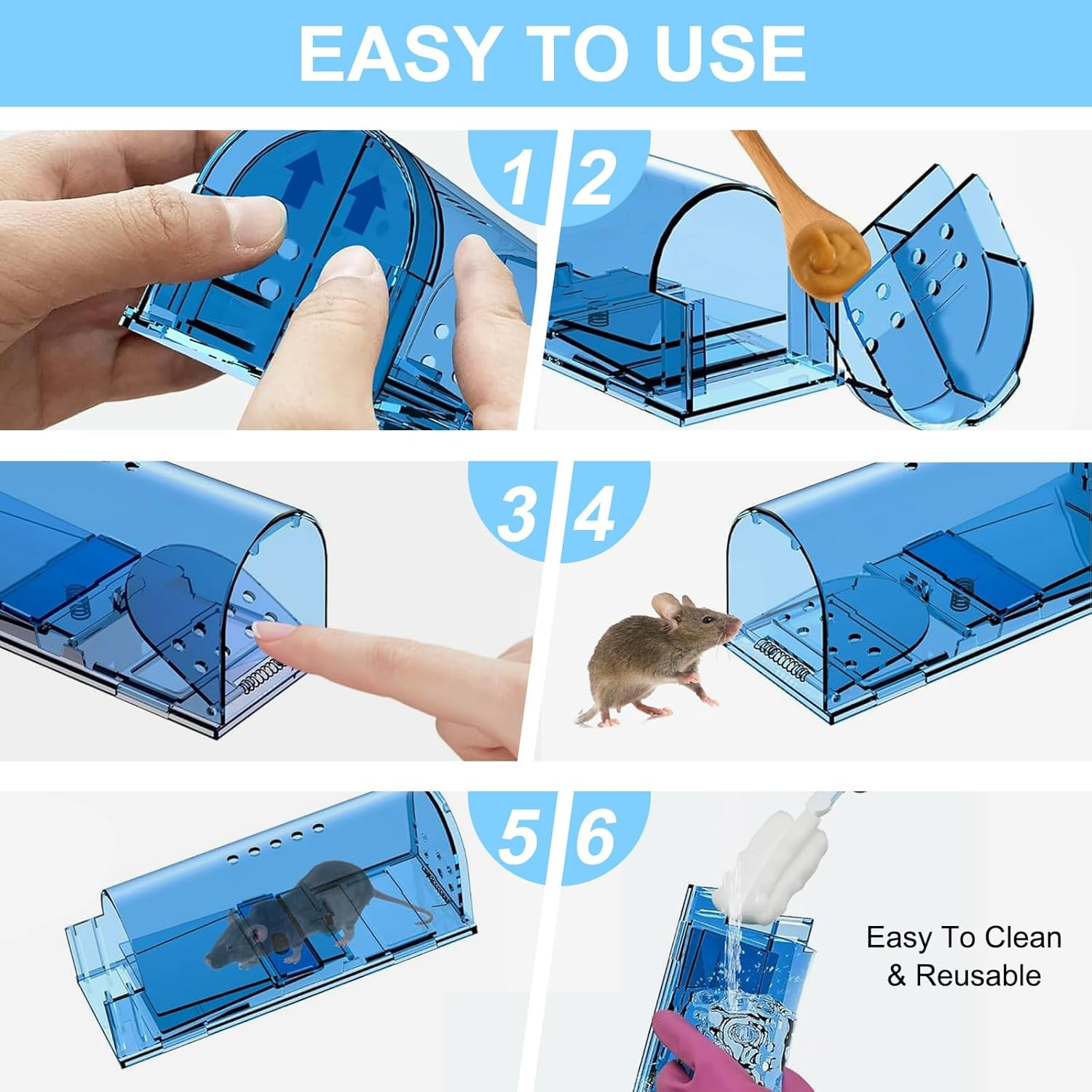 Humane Mouse Trap &ndash; No Kill Catch & Release Live Mouse Traps for Indoor/Outdoor Use &ndash; Safe for Pets (Dogs/Cats) &ndash; Effective Rodent/Mole Cage Catcher &ndash; Best Reusable Non-Toxic Mice Traps(2 Pack)