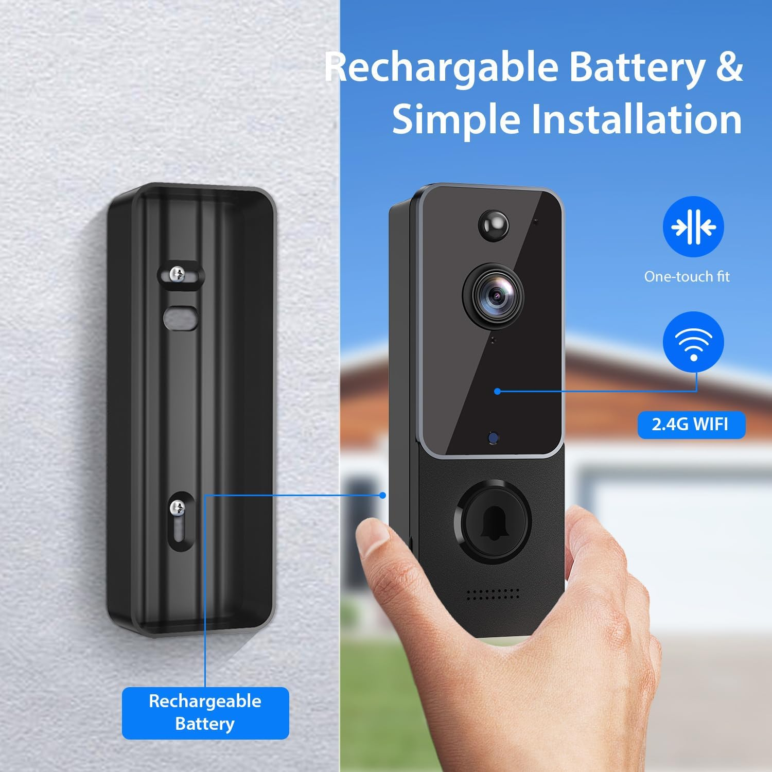 Video Doorbell Camera Wireless with Chime, Video Door Bell with Wide-Angle Lens,Two Way Audio, PIR Motion Detection, Smart Doorbell Works with Night Vision and Cloud Storage image number 1