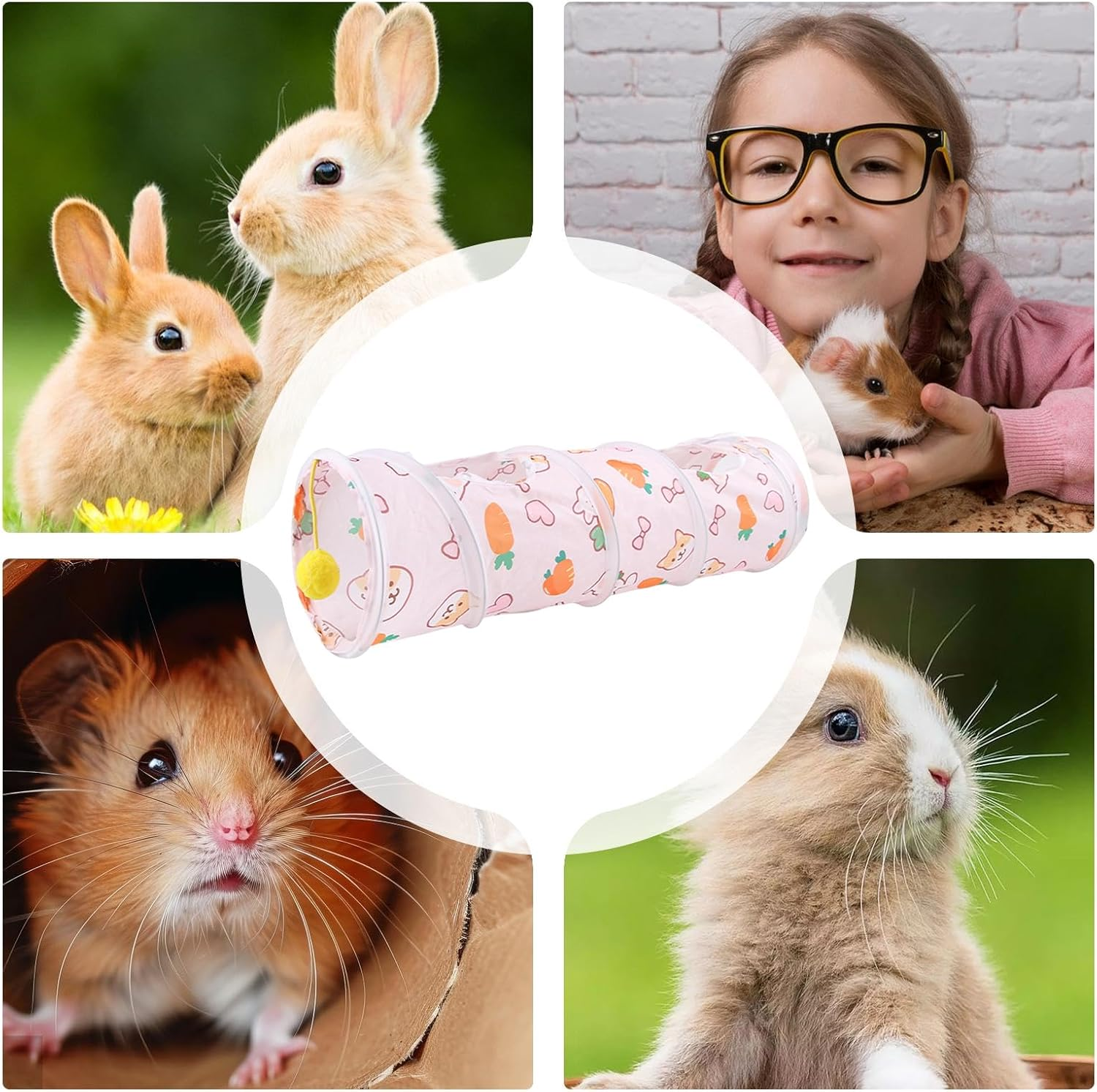 Small Animal Tunnel,Pet Playing Sleeping Pipe - Foldable Tunnels with Play Ball Bunny Hiding Tube Activity Toy for Dwarf Rabbits, Hamster, Kitten, Hedgehog