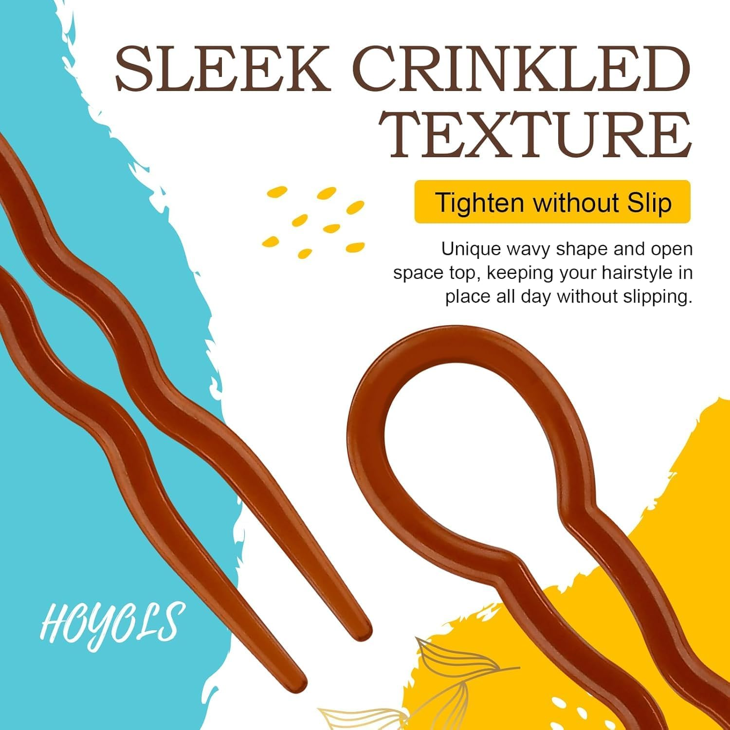 HOYOLS 12 PCS Brown French Hair Pins for Women, 3.5 Inch U Shaped Hair Sticks for Chignon Buns, French Twist Fork Pins Clips, Hairpins for Styling & Updos Hair Accessories - Black image number 7