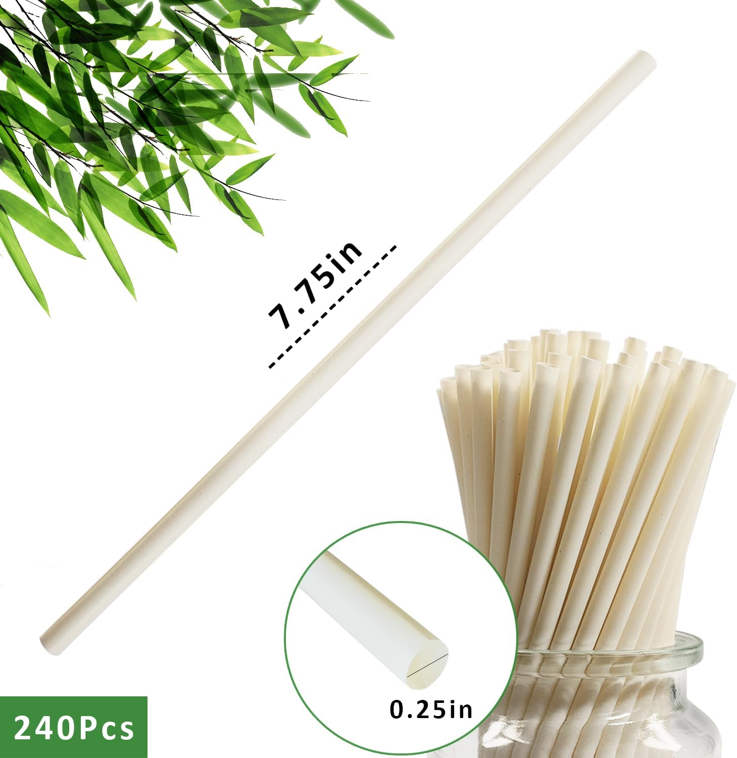 Disposable Bamboo Fiber Drinking Straws, 240 Counts of 7.8 Inches Biodegradable Bamboo Straw for Hot & Cold Drinks,100% Recyclable & Eco Friendly image number 1