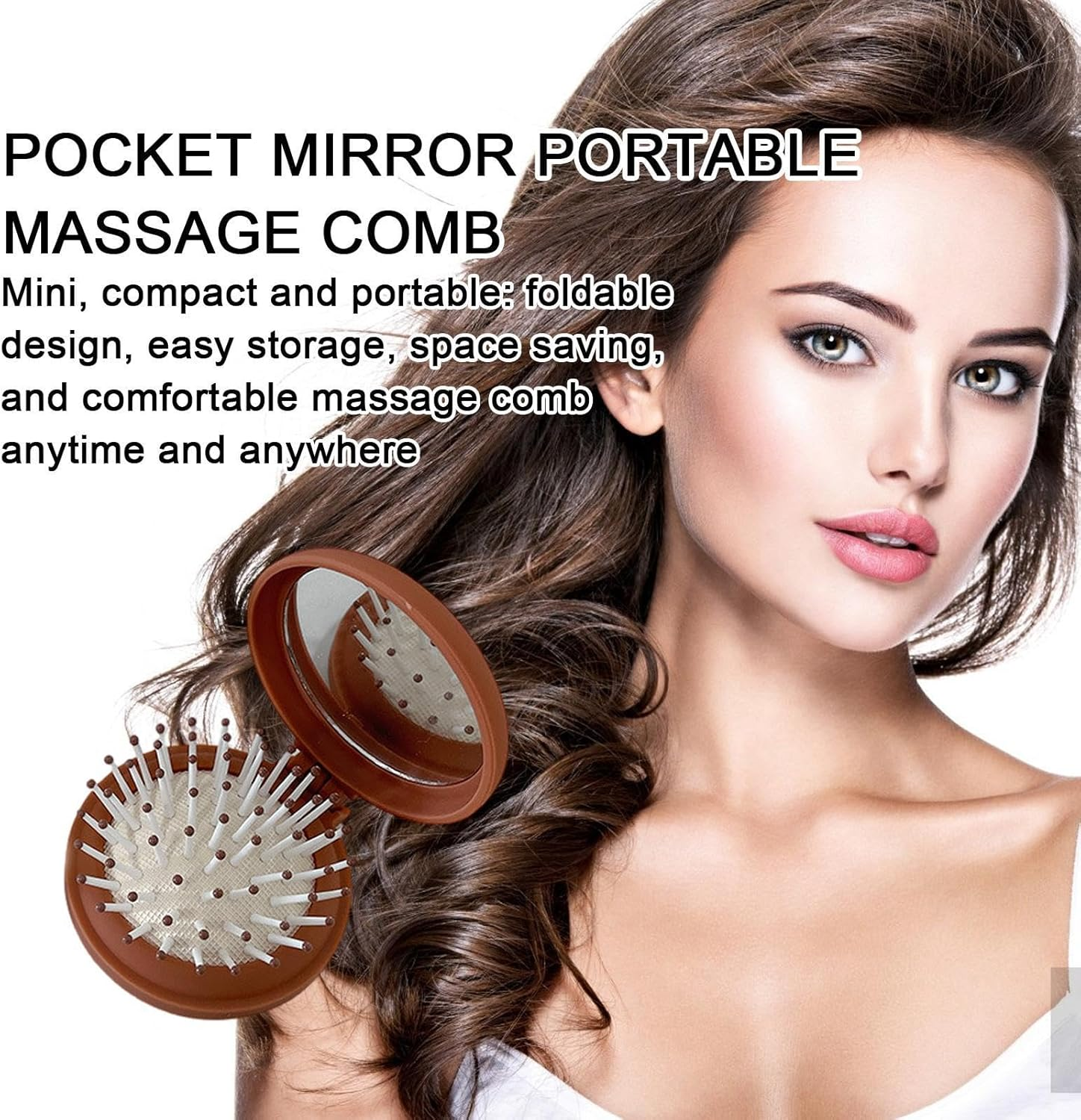 Pocket Hair Brush - Miini Travel Hair Brush, Handy Pocket Hair Brush | Compact Design Small Folding Hair Brush with Miirror, Pocket Hair Comb for Bag - White. image number 5