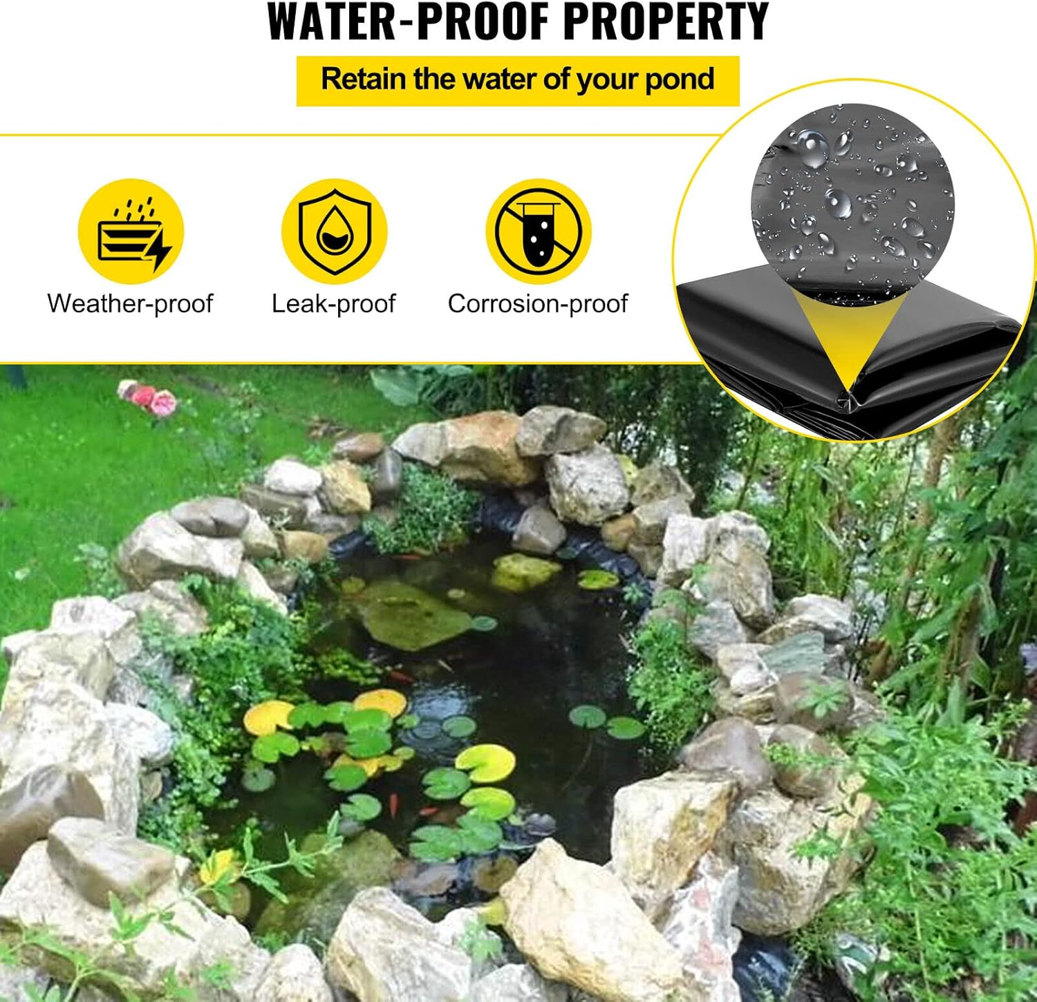 0.2Mm Thickness Pond Liner Pond HDPE Skins Small Fish Pond Liners Rubber Pond Tarp Easy Cutting Underlayment for Fountains, Waterfall & Water Gardens (3X2M) image number 4