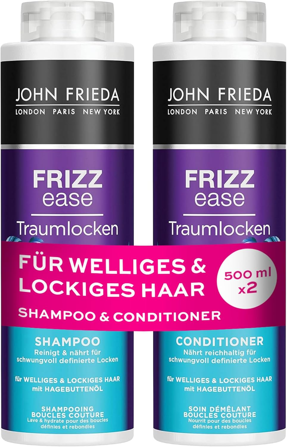 John Frieda Traumlocke Shampoo/Conditioner Value Set - Contents: 1X Shampoo 500 Ml & 1X Conditioner 500 Ml - Refillable - Frizz Ease Series - for Curly & Wavy Hair image number 1