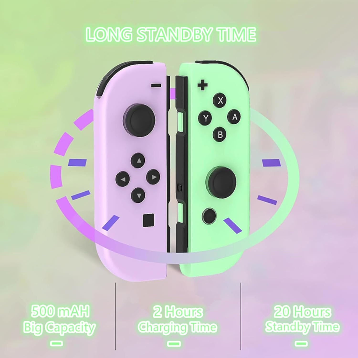 Joy-Cons for Switch Controllers, Wireless Replacement for Switch, Left and Right Controllers Support Sports Dual Vibration/Wake-Up/Motion Control/Screenshot Function (Light Purple/Light Green)