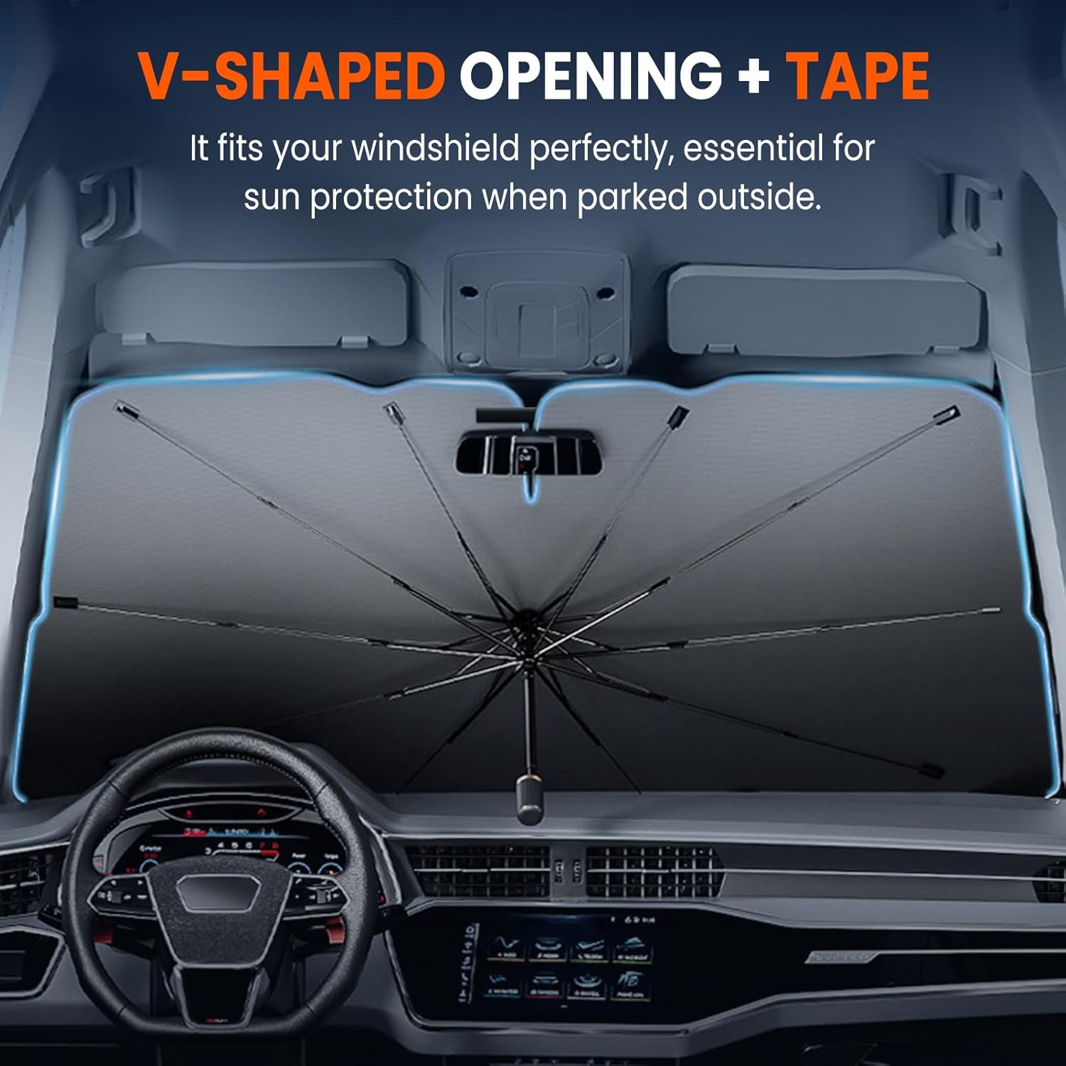 Extra-Large Size Car Window Shade for Reducing the Temperature and UV Rays, Car Sunshade Front Windshield Is Suitable for Most Car Models with Bendable Handle (Black, 140 X 80 Cm) image number 2