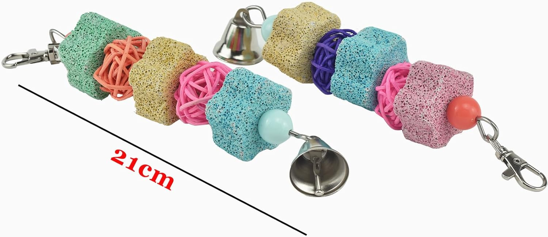 2 Pack Parakeets Parrot Chewing Toy, Bird Beak Grinding Stone Lava Calcium Blocks, Hanging Bird Cage Nail Trimmer with Bell Rattan Balls for Small Parrots Cockatiel Budgies Lovebirds Rats Chinchilla