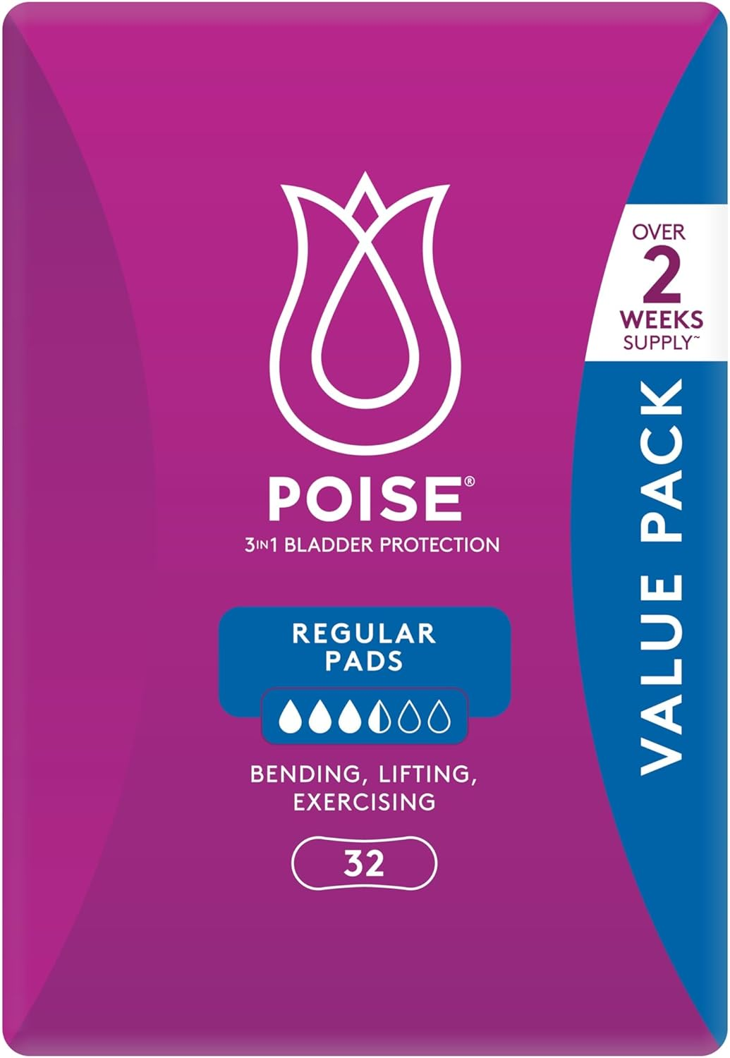 Poise Incontinence Pads for Bladder Leaks, Regular (32 Count) image number 3