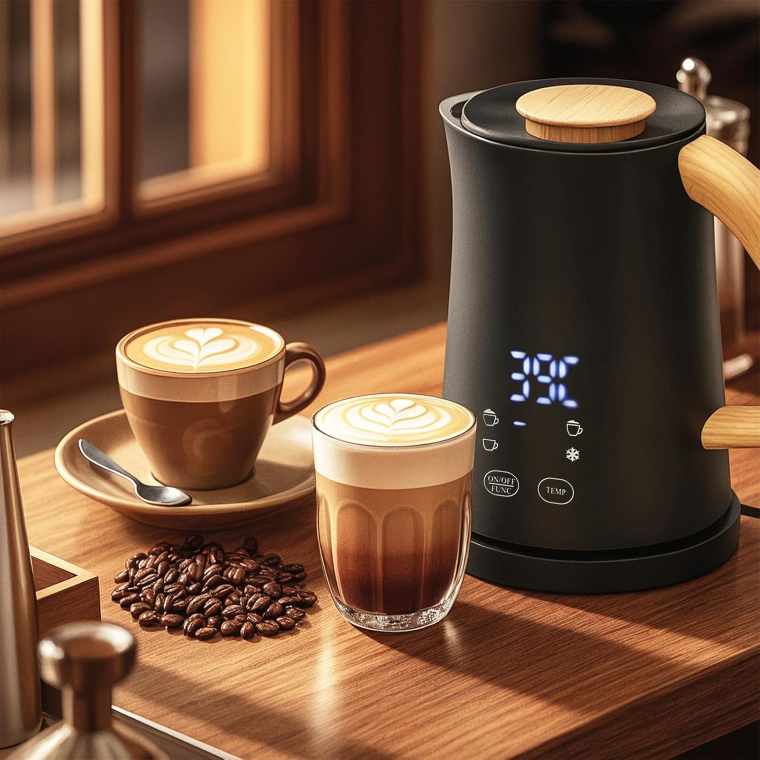 Advwin Electric Milk Frother, 4-In-1 Hot & Cold Frothing Coffee Steamer Frother, Digital Display Foam Maker with 500Ml Milk Heating, 290Ml Foam, Perfect for Latte, Cappuccino, and Coffee Drinks | 500W