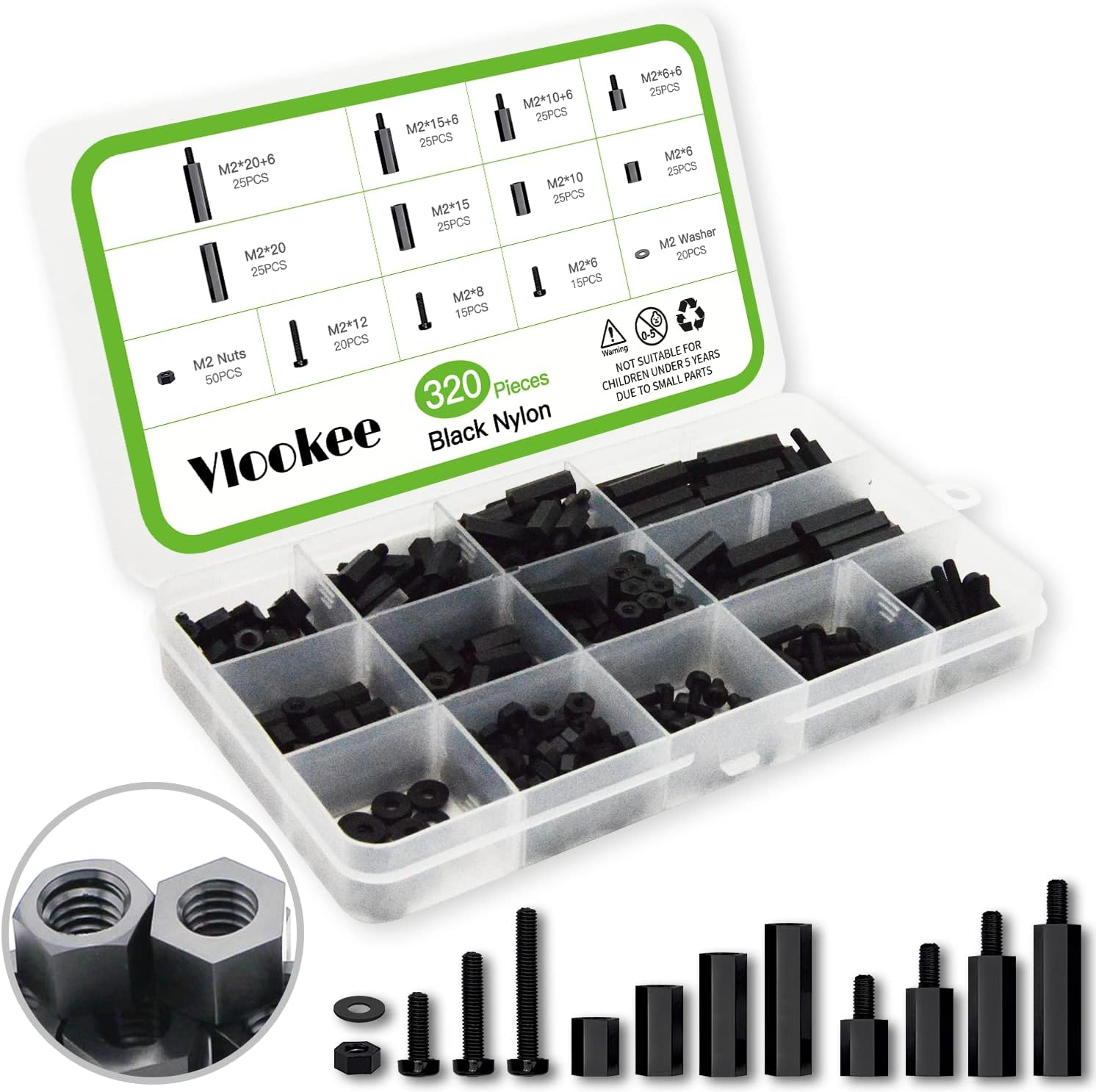 Vlookee M3 Standoff Kit 240PCS M3 Brass Male-Female Hex Brass Spacer Standoff Screw Nut Assortment Kit,Hexagon Threaded Pillar,Pcb Motherboard Circuit Board,Standoffs Mounting,With Storage Box image number 1