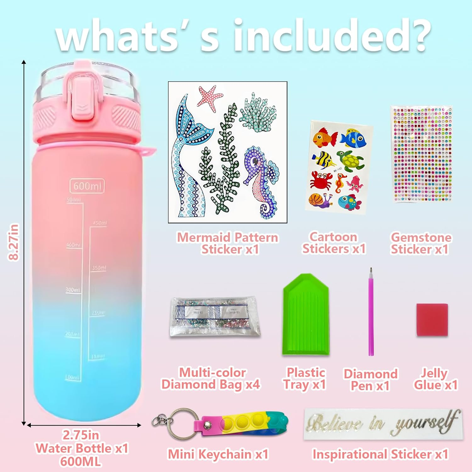 MEIYUETAOSI Decorate Your Own Water Bottle Kits for Girls, DIY Mermaid Water Bottle Decorating Kits for Girls Ages 6-12, Fun Arts and Crafts Project image number 6