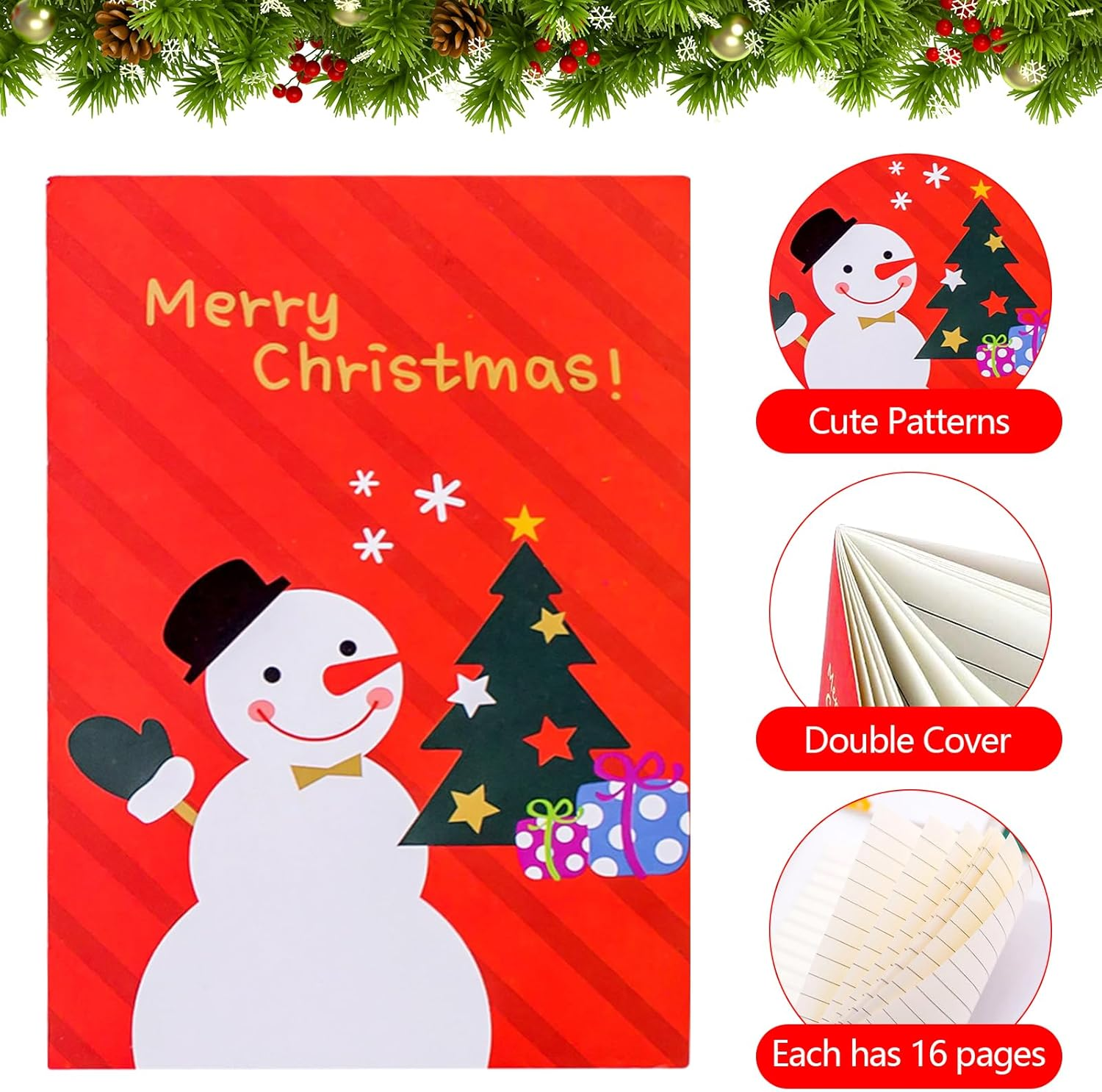 Pack of 24 Christmas Stationery Set, Christmas Small Items, Christmas Notepad and Ballpoint Pen, Christmas Neutral Pen, Cartoon Christmas Stationery for Children, Birthday Gift (A) image number 2