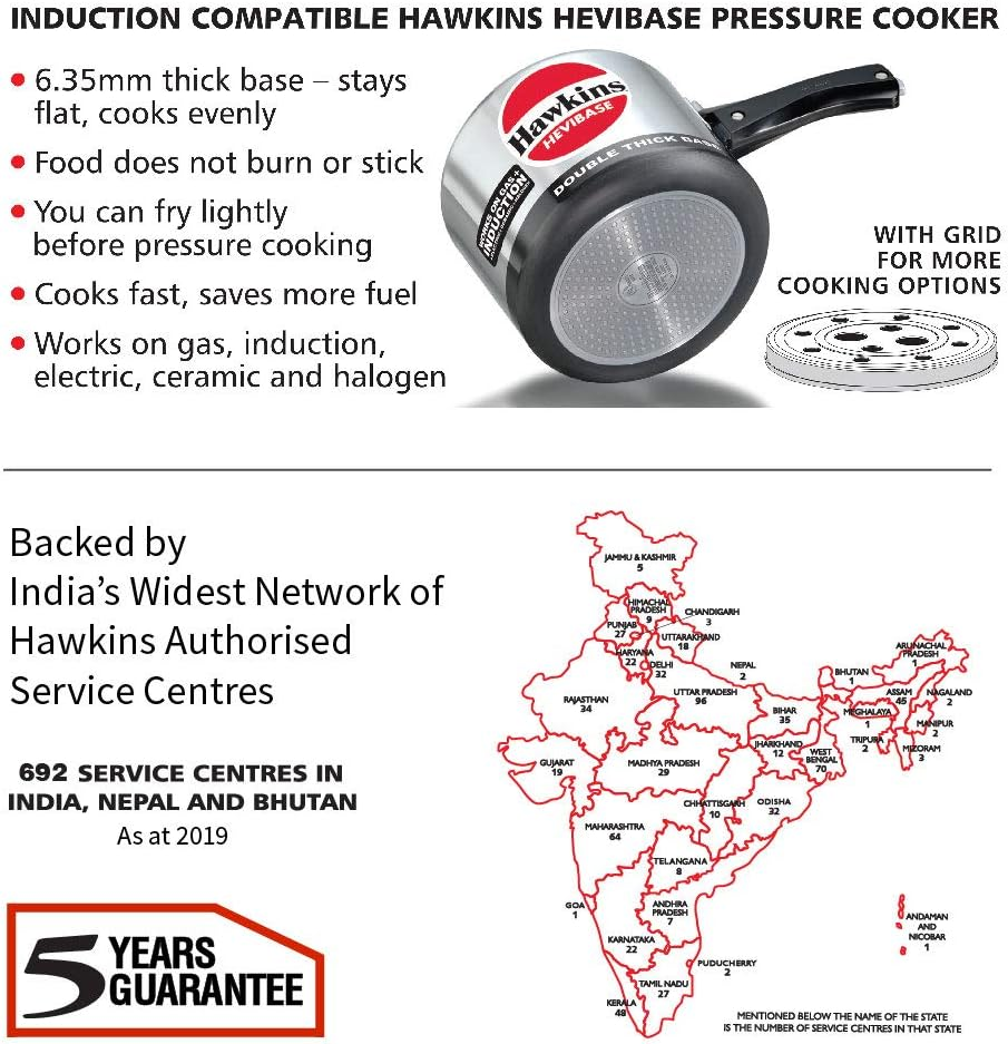 Hawkins Hevibase IH 30 IH30 3-Litre Induction Pressure Cooker, Small, Silver