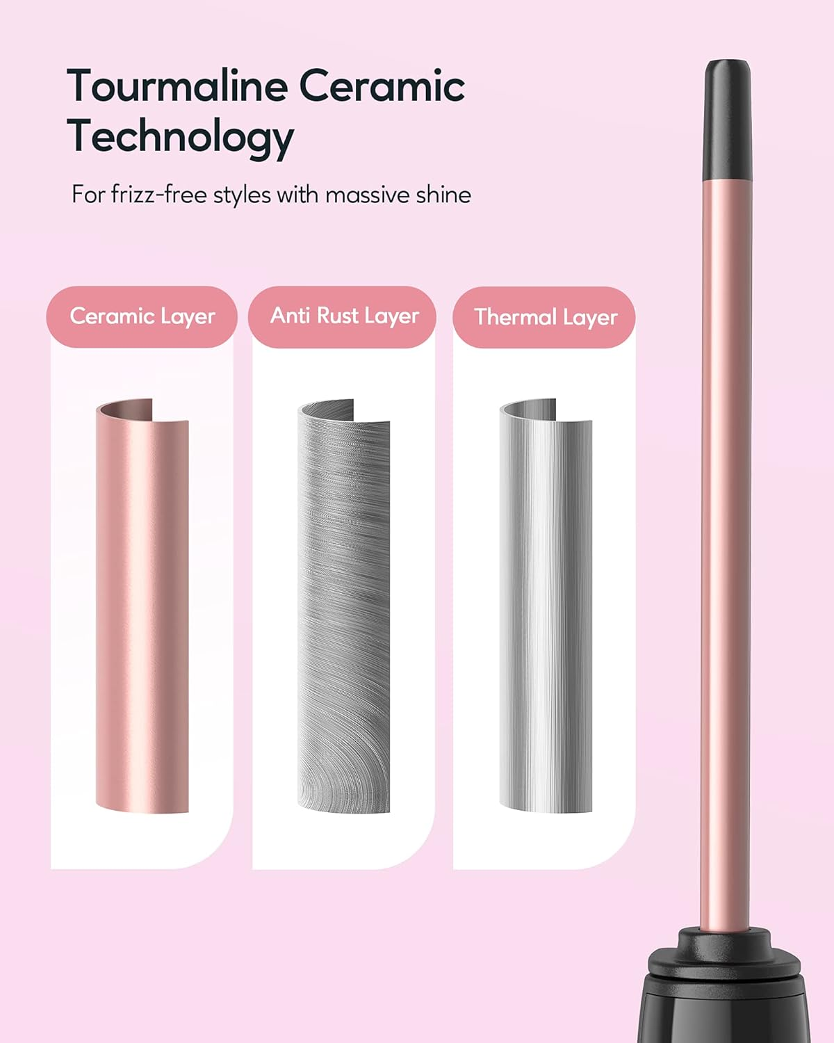 Wavytalk Small Curling Iron, 3/8 Inch Ceramic Barrel Wand for Short & Long Hair, Adjustable Temperature, Includes Heat Resistant Glove (Rose Pink) image number 2