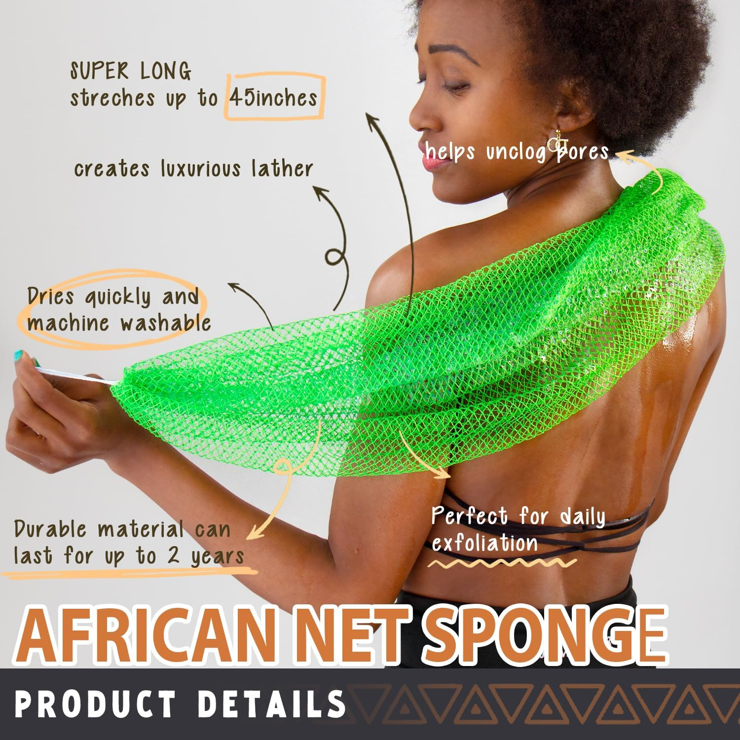 African Net Sponge Authentic - 2 Pieces Real African Exfoliating Sponge with Knots - Afro Back Scrub Net for Body Exfoliator - Bath Loofah Washcloth for Shower Essentials image number 6