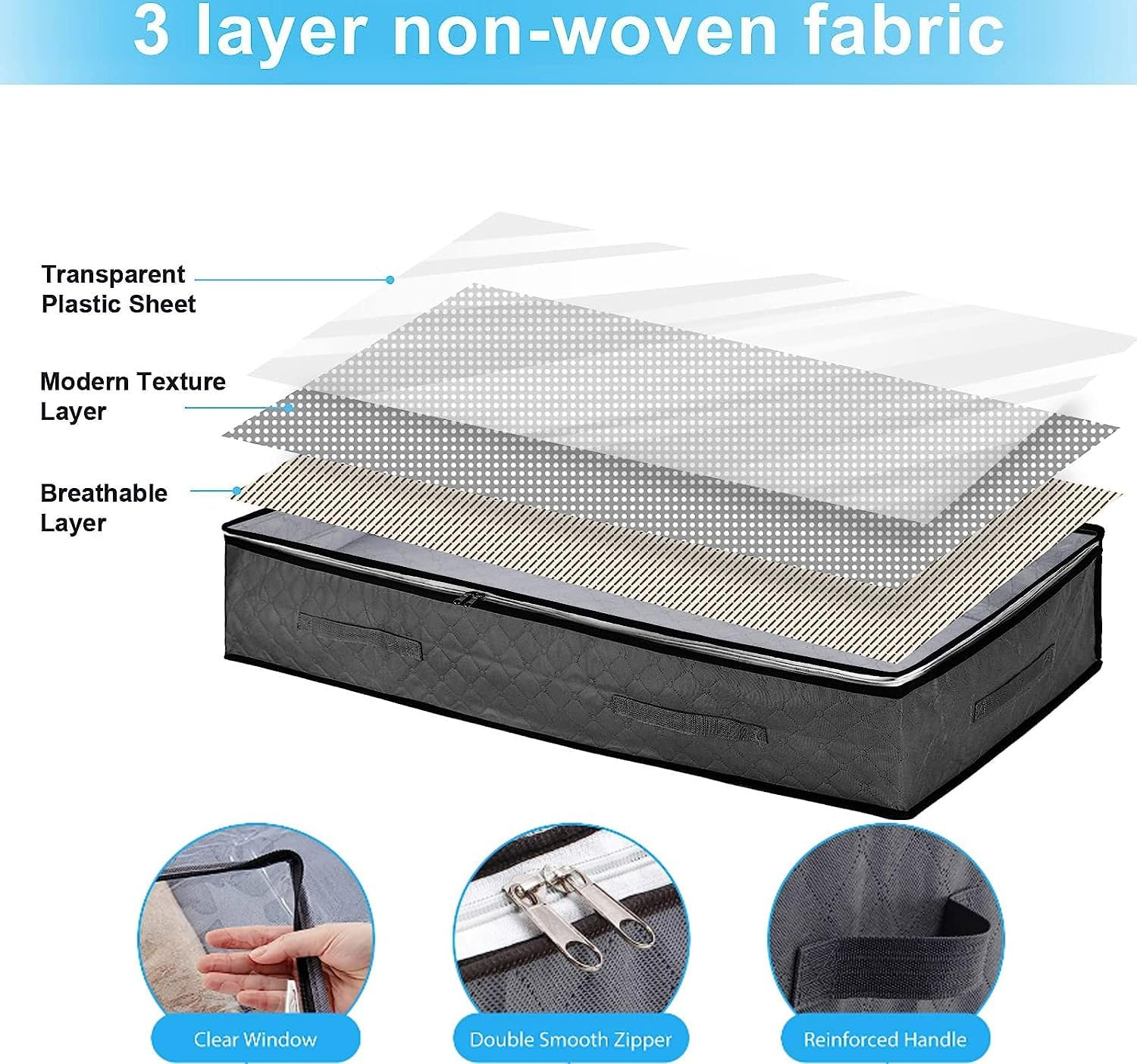 2-Pack 90L Underbed Storage Bags,H HOME-MART under Bed Shoe Storage Containers Clothes Organizers with Reinforced Handles,See-Through Window Sheet Organiser for Clothing, Blankets (2-Pack) image number 2