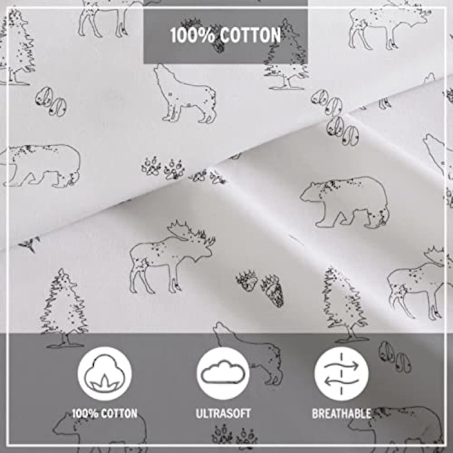 Eddie Bauer - Twin XL Sheets, Cotton Percale Bedding Set, Crisp & Cool Home Decor (Animal Tracks, Twin XL) image number 5