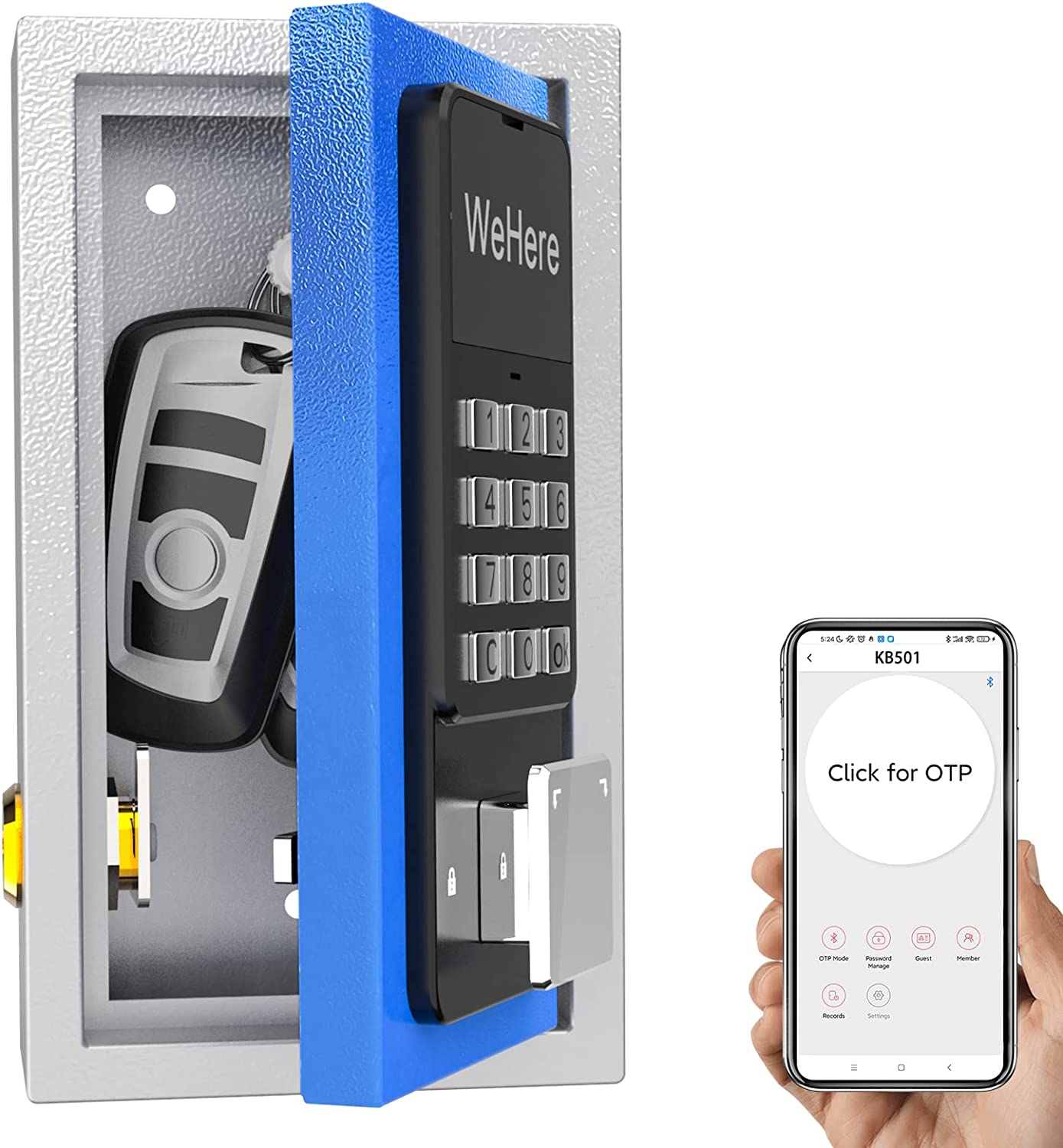 Key Lock Box Wall Mount, Half Remote Unlock Smart Lockbox for House Key, Key Safe Security Storage, Otp/App/Permanent Password Unlock for Outside, Realtors, Apartments, Garage, Store image number 1