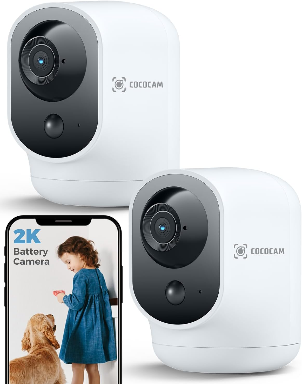 COCOCAM 2PCS 2K Indoor Pan/Tilt Security Camera with 5200Mah Battery, Wifi Camera, Wireless for Baby Monitor/Pet Camera/Home Security, AI Recognition, PIR Human Detection,Work with Alexa, 2.4G Wifi image number 4