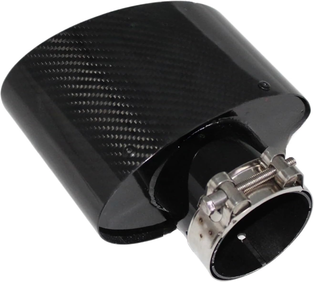 Gloss Carbon Fiber Car Muffler Tip Exhaust Tip Nozzle Decoration Universal Stainless Black Oval 150Mm Tilting Left Right(Right 73) image number 3