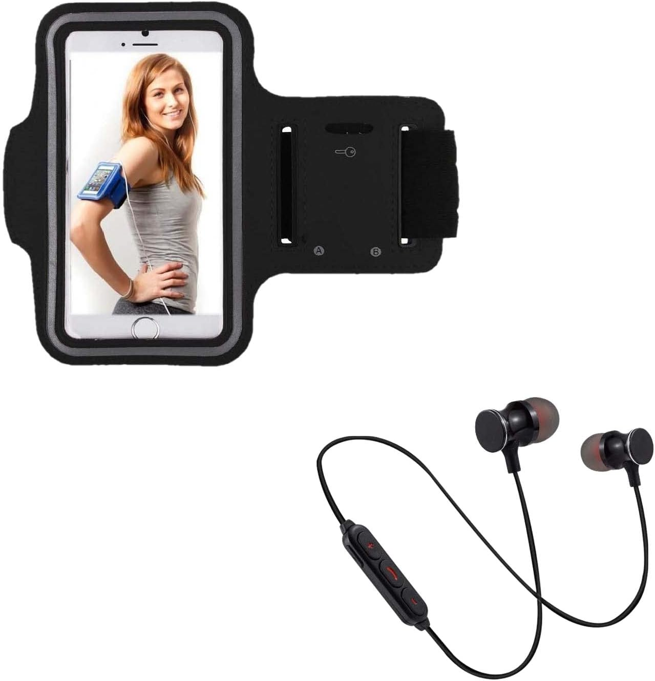 Sports Kit for Wiko Y80 Smartphone (Bluetooth Headphones + Cuffs) Running T6 (Black)