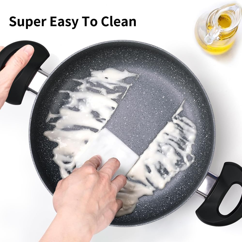 Non Stick Pot Cooking Stock Pots Saucepan Multipurpose Cast Cookware Set Pan with Strainer Glass Lid 3.2 Qt Two-Handled for Soup Noodle, Induction Comptable, PFOA Free 2025 New 20CM(3.0L) image number 6