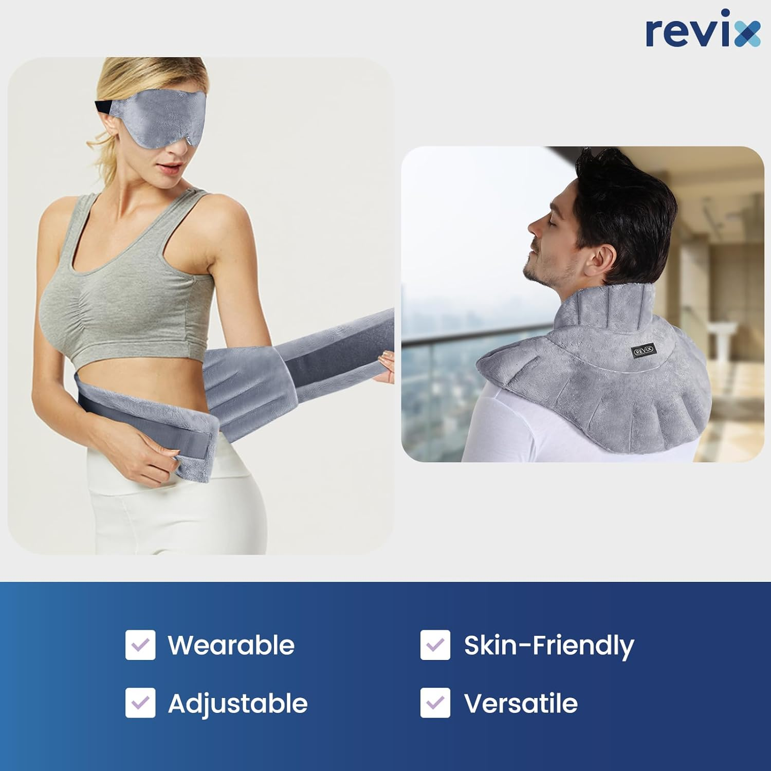 REVIX Microwave Heating Pad for Neck and Shoulders Lower Back Pain Relief, Warm Compress Heated Back Wrap with Weighted Plush, Hot Eye Mask for Migraine Stress, Set of 3 image number 5