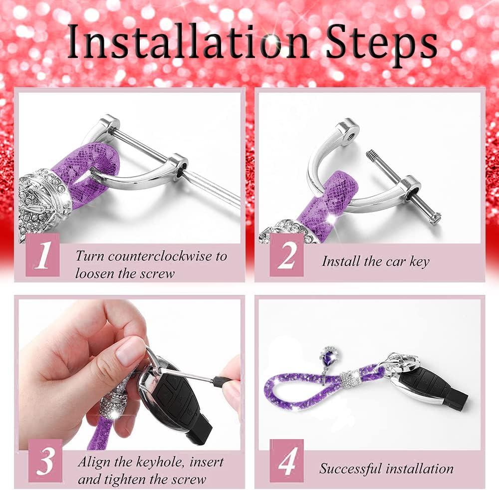 Crystal Car Key Chain for Women, Keychain Accessories with Bling Rhinestones, Keychain Accessories Car Key Decorations - Red image number 4