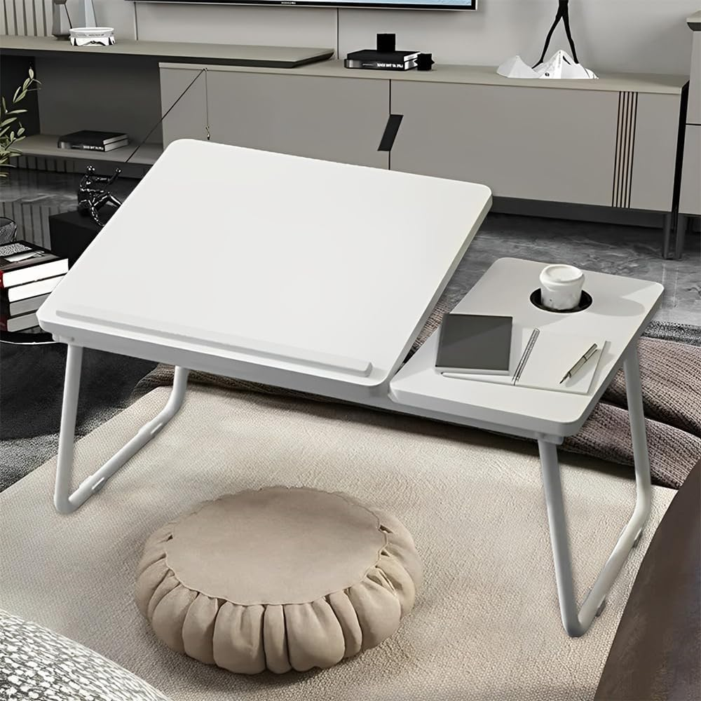 TOMVAES Laptop Desk in Bed 45-Degree Adjustable Desks Convenient USB Charging Port Foldable Table Suitable for Eating, Working, Writing, Reading (White)