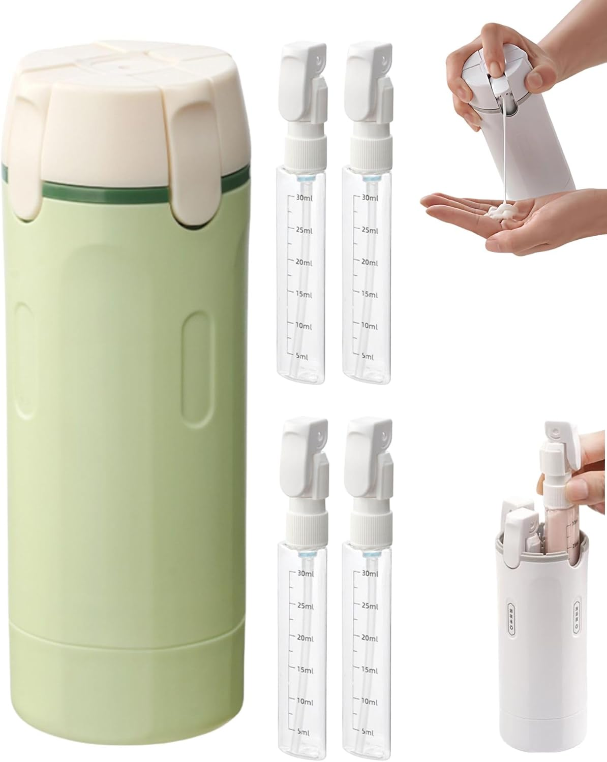 4 in 1 Travel Dispenser Bottle, Travel Toiletry Containers, Refillable, Leak Proof, Portable Containers for Shampoo Lotion Conditioner Cream, Flights Gym Bag Weekends Away (White)