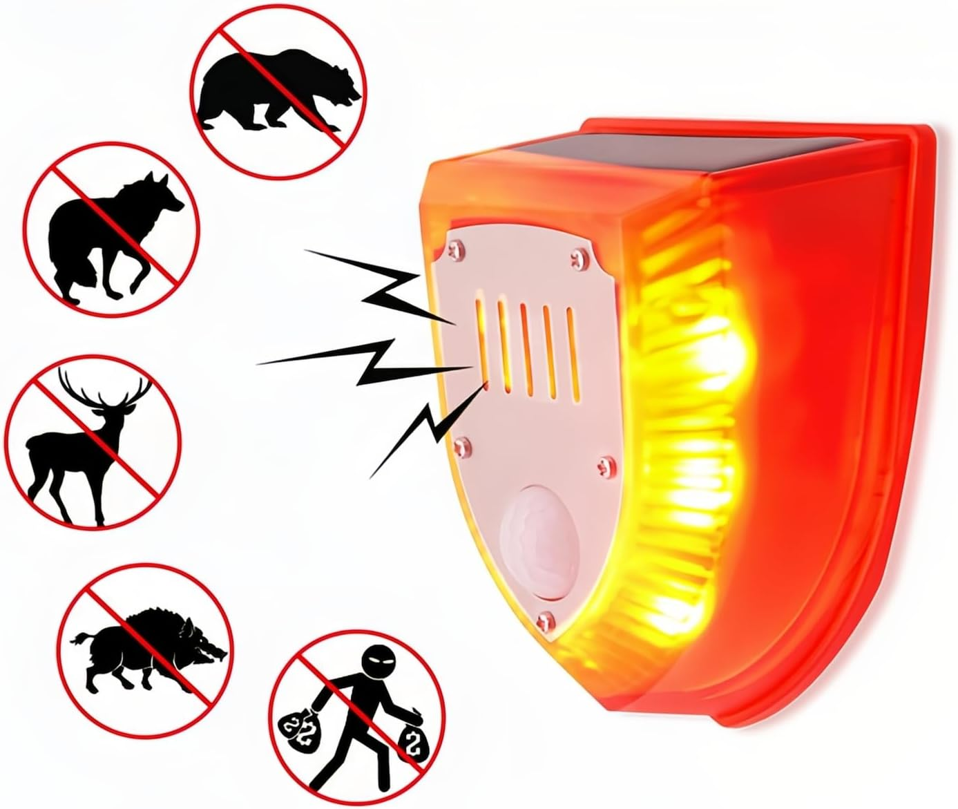 Lancoon Solar Security Alarm Lights Motion Sensor 129Db Loud IP65 Waterproof Light Strobe Light Warning Lamp Gunshot Sounds & Barking Sound for Outdoor Yard Barn - Red image number 2