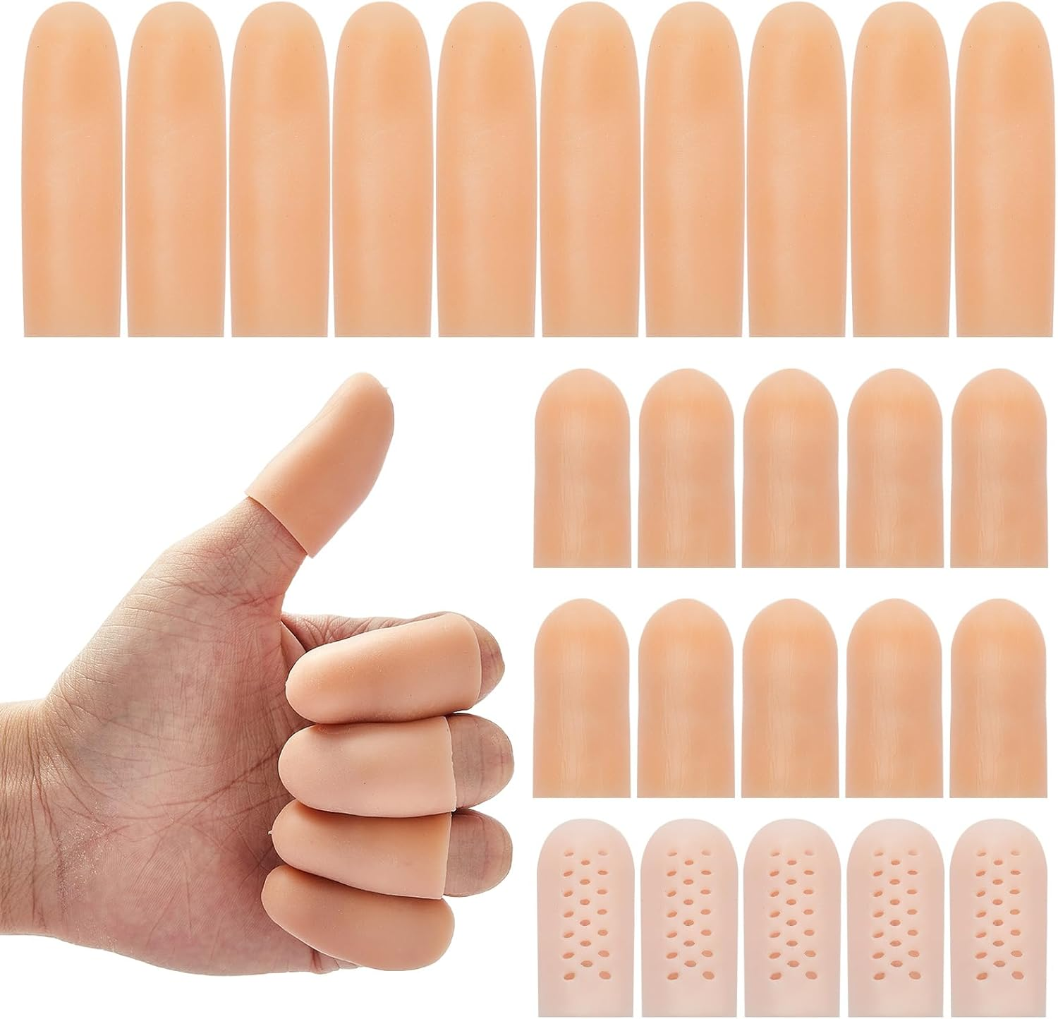 Gel Finger Protectors Silicone Fingertips Protection Finger Caps, Finger Cots Fingertip Bandages Band for Finger Arthritis, Finger Cracking Treatment Finger Pain Relief Thumb Protector，25 Pcs image number 5