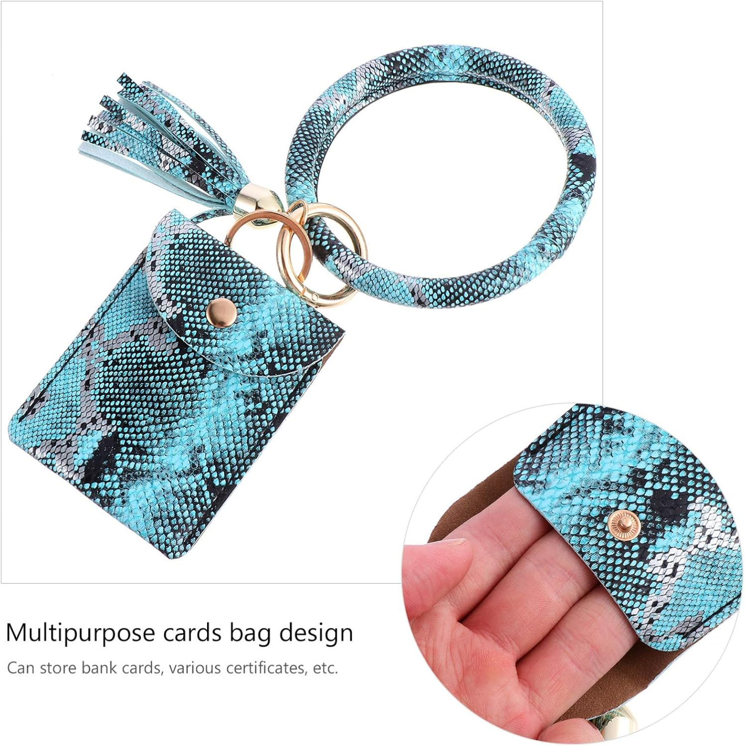 Wristlet Key Ring Bracelet with Pocket Card Holder Tassel Keyring Pattern Wristlet Keychain Bracelet Bangle for Women image number 5