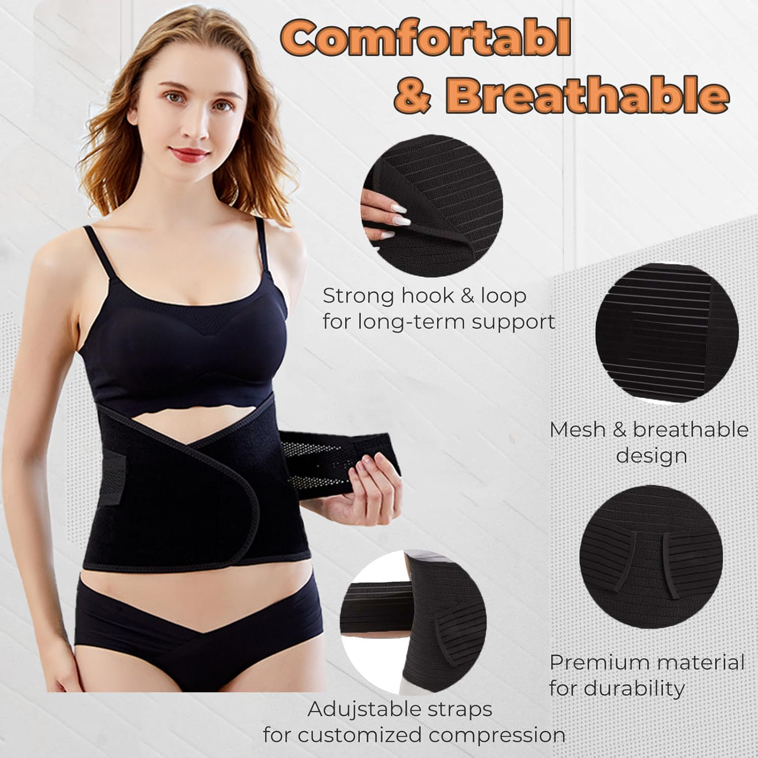 Postpartum Belly Band, C Section Binder for Support and Recovery, Tummy Girdle Corset image number 3