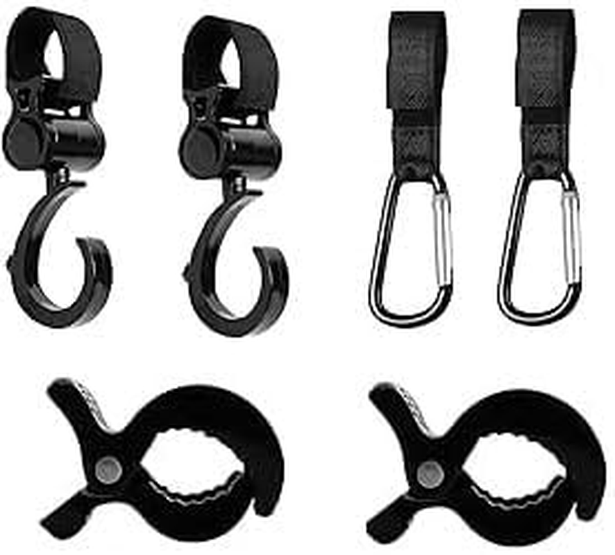 6Pcs Baby Pram Clips Premium Mommy Stroller Accessories with Large Carabiner and Velcro Hook for Diaper Bags and Stroller Organization image number 3