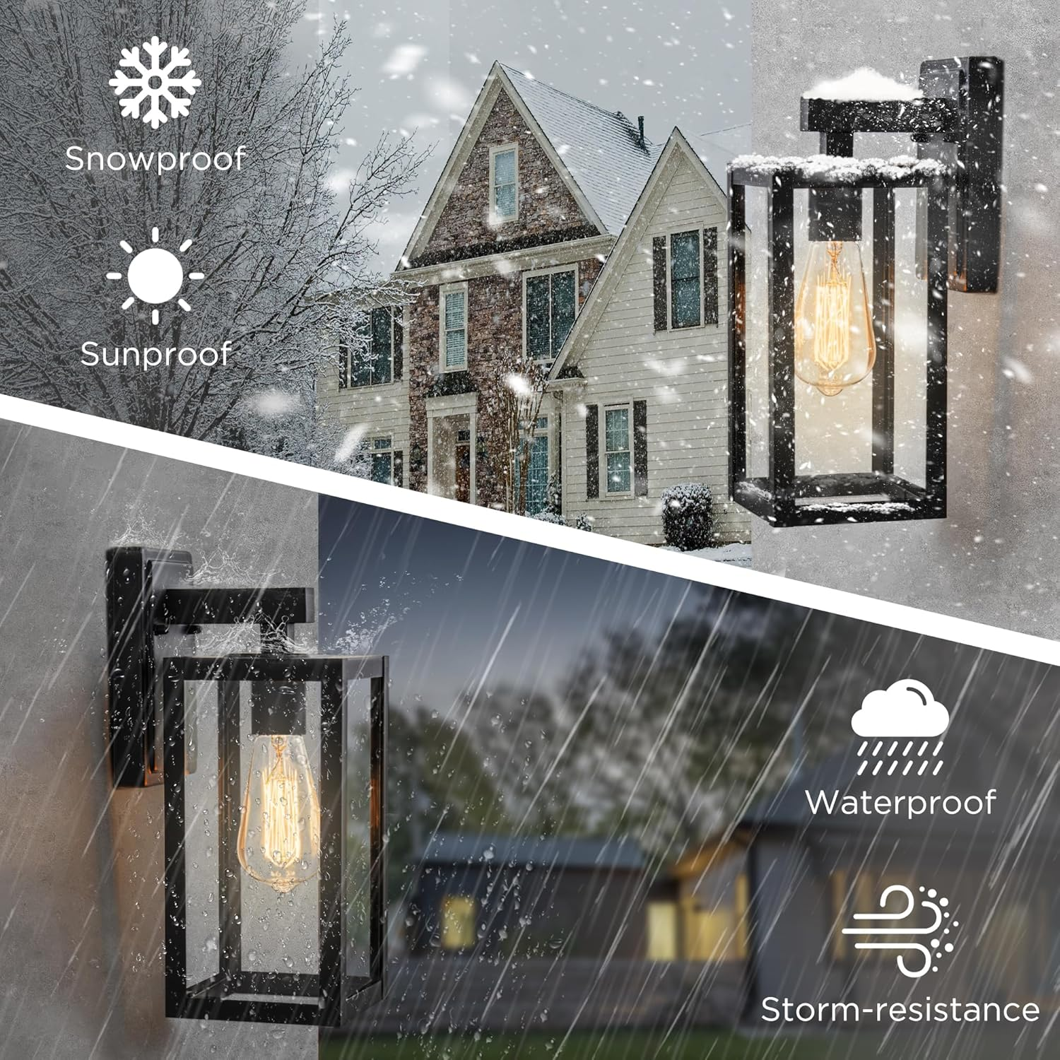 FTL 1Pack Outdoor Wall Light Exterior Waterproof, Matte Black Modern Outdoor Wall Mounted Lantern Light with Clear Glass, Porch Light Outdoor Max 60W, IP44 Garden Wall Light for Doorway,Patio,Garage image number 4