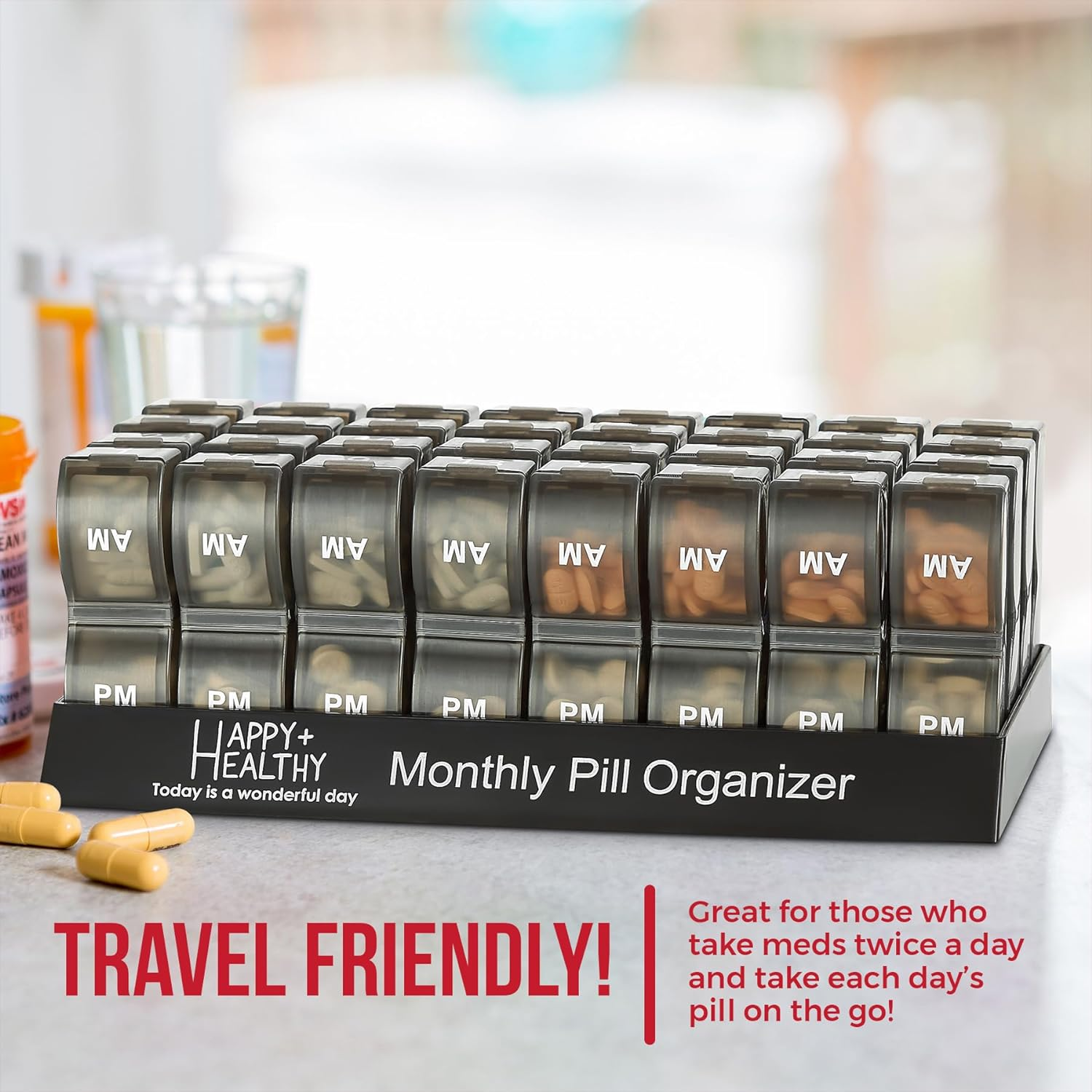 Monthly Pill Organizer - Am/Pm Daily Pill Organizer 32 Compartments for Each Day, Pill Dispenser and Dispenser Caddy That Helps You Organize Your Life image number 4