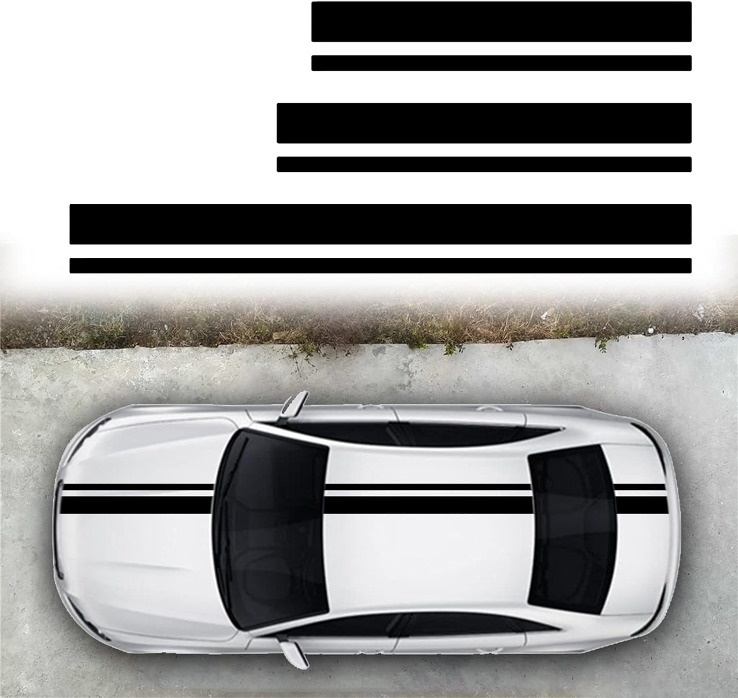 SUNJIKA 3PCS Vinyl Car Side Sticker Long Stripe Graphic Auto Hood Tailgate Body Racing Sports Decals Universal Car Truck DIY Decal Stripe Vinyl Stickers Decoration (Black)